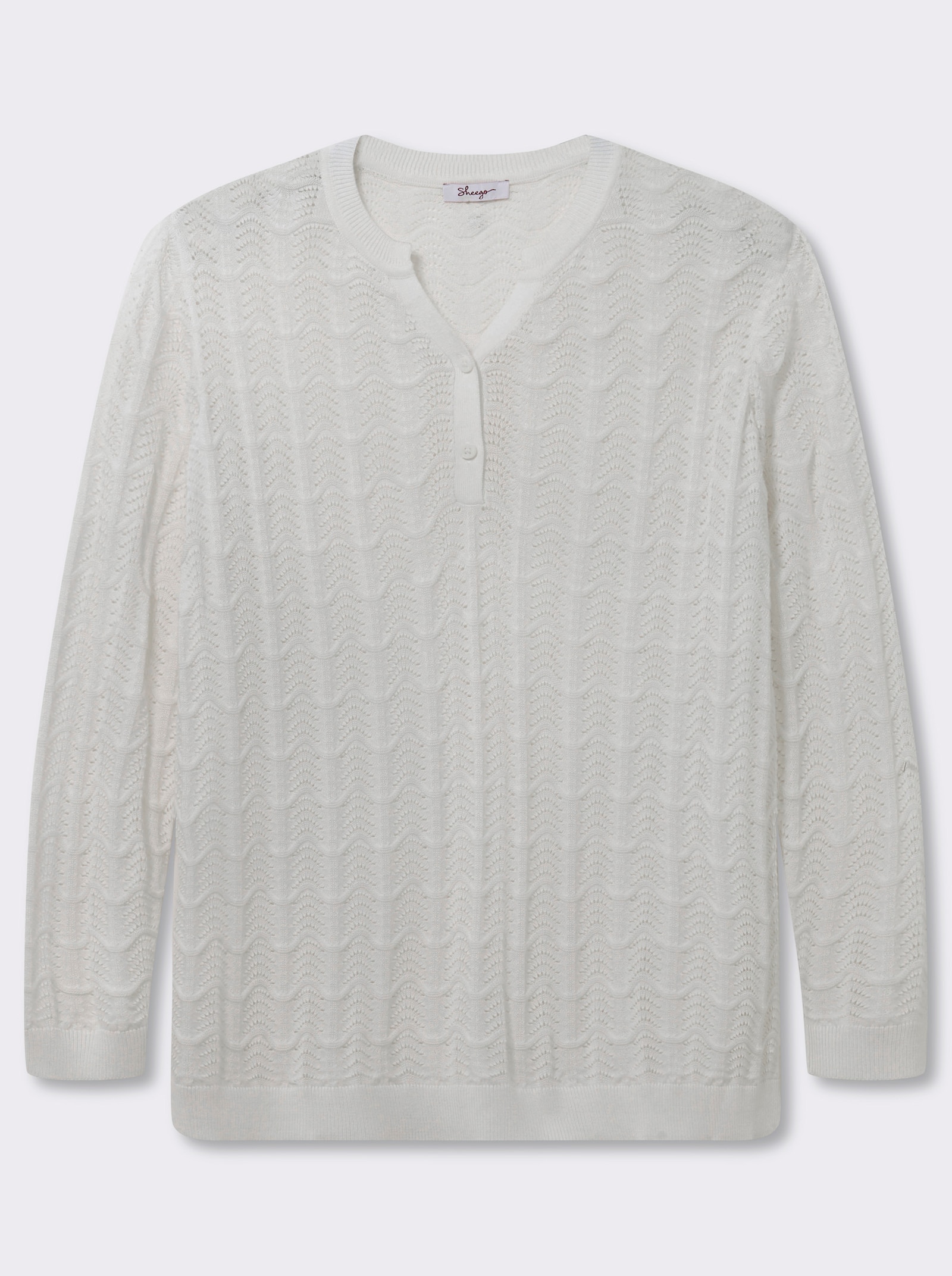 sheego Ajourpullover mit kurzer Knopfleiste - ecru
