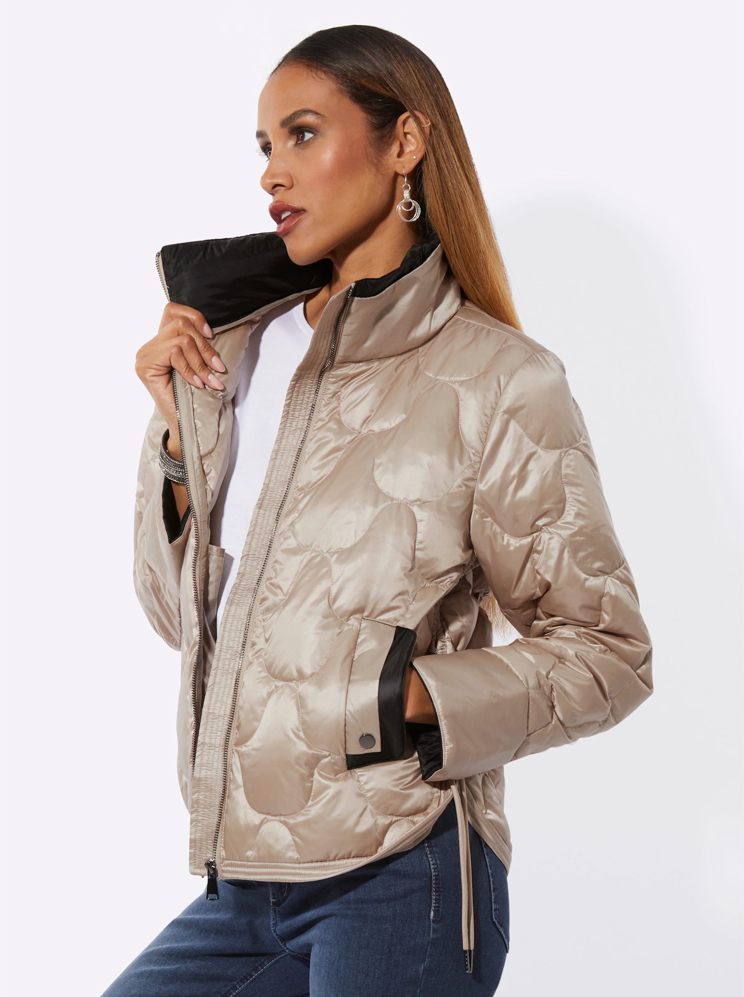 Beige-Schwarz Leichtdaunenjacke