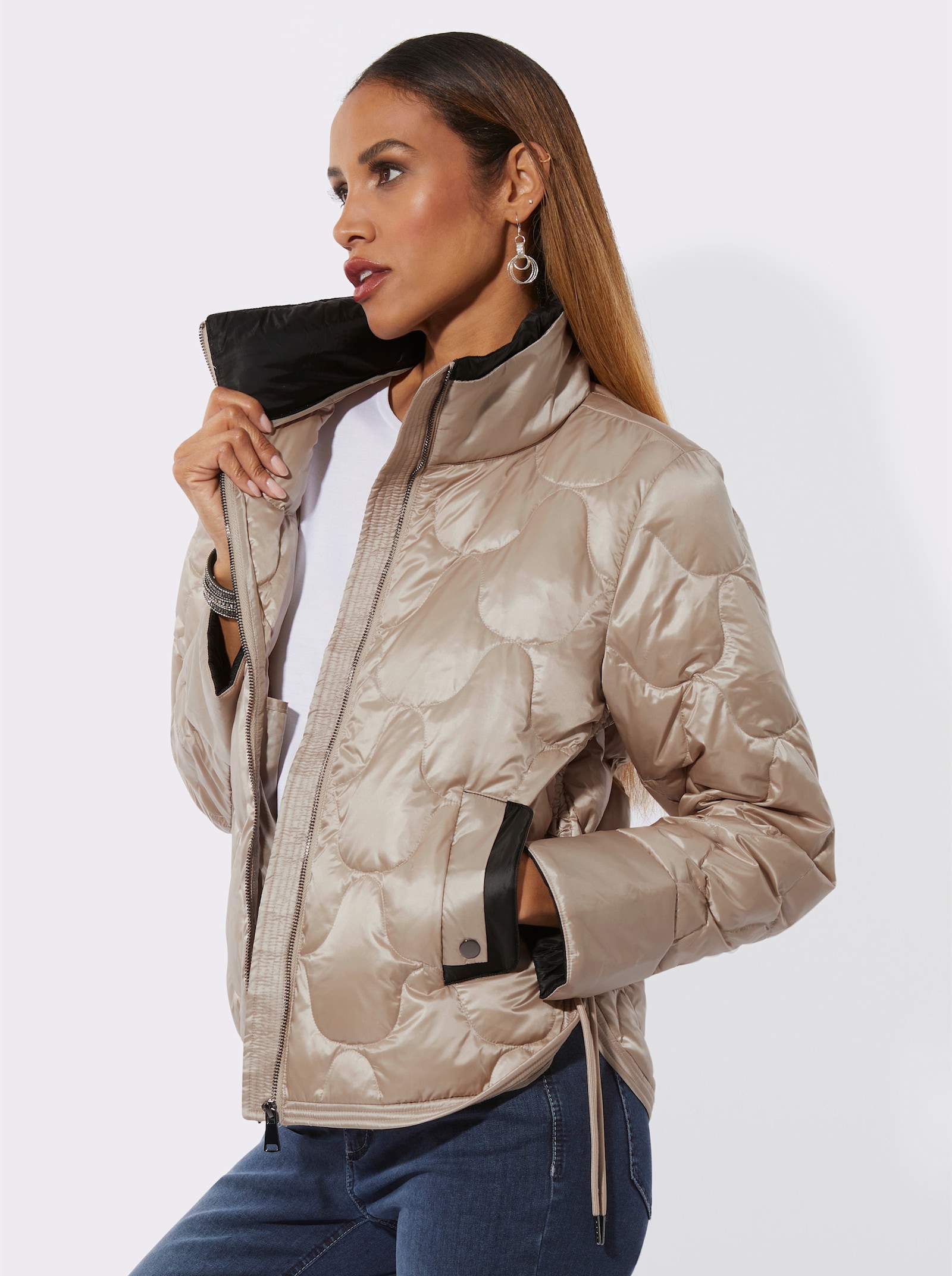 Leichtdaunenjacke mit hochwertiger Füllung - beige-schwarz