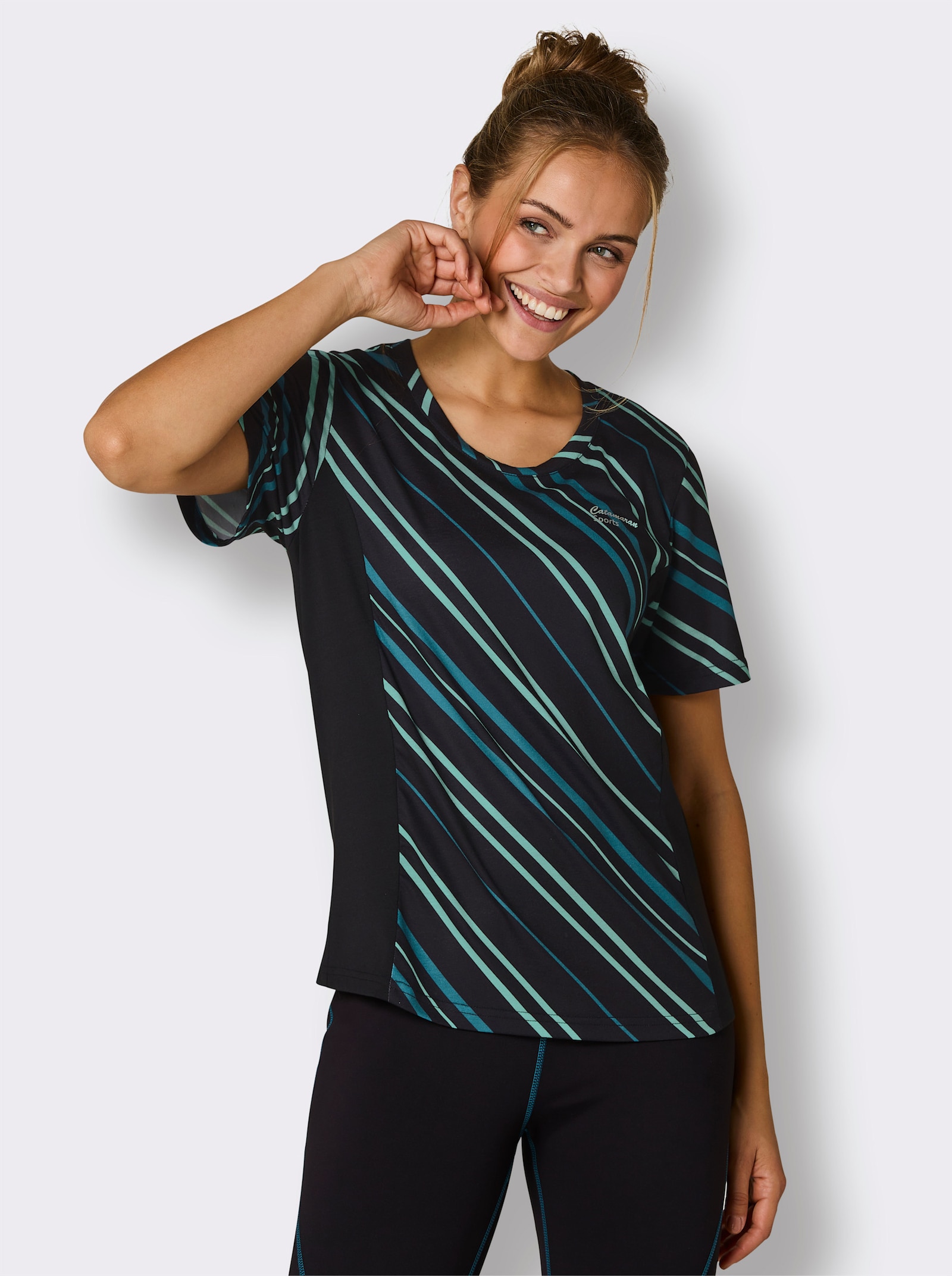 Catamaran Sports Funktionsshirt mit Kontrast-Einsätzen - blaugrün-gemustert