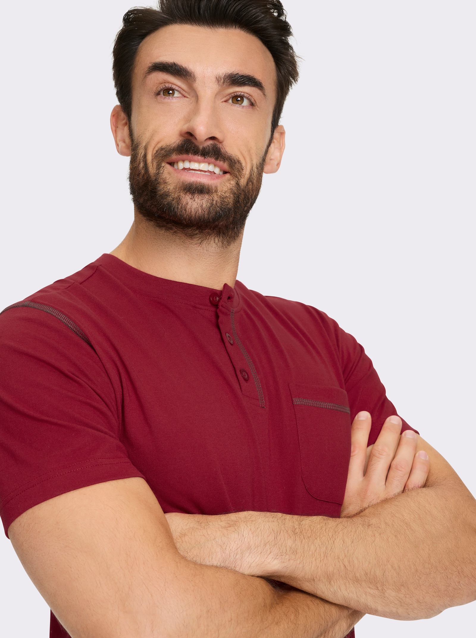 Catamaran Kurzarmshirt mit Henley-Ausschnitt - kirsche