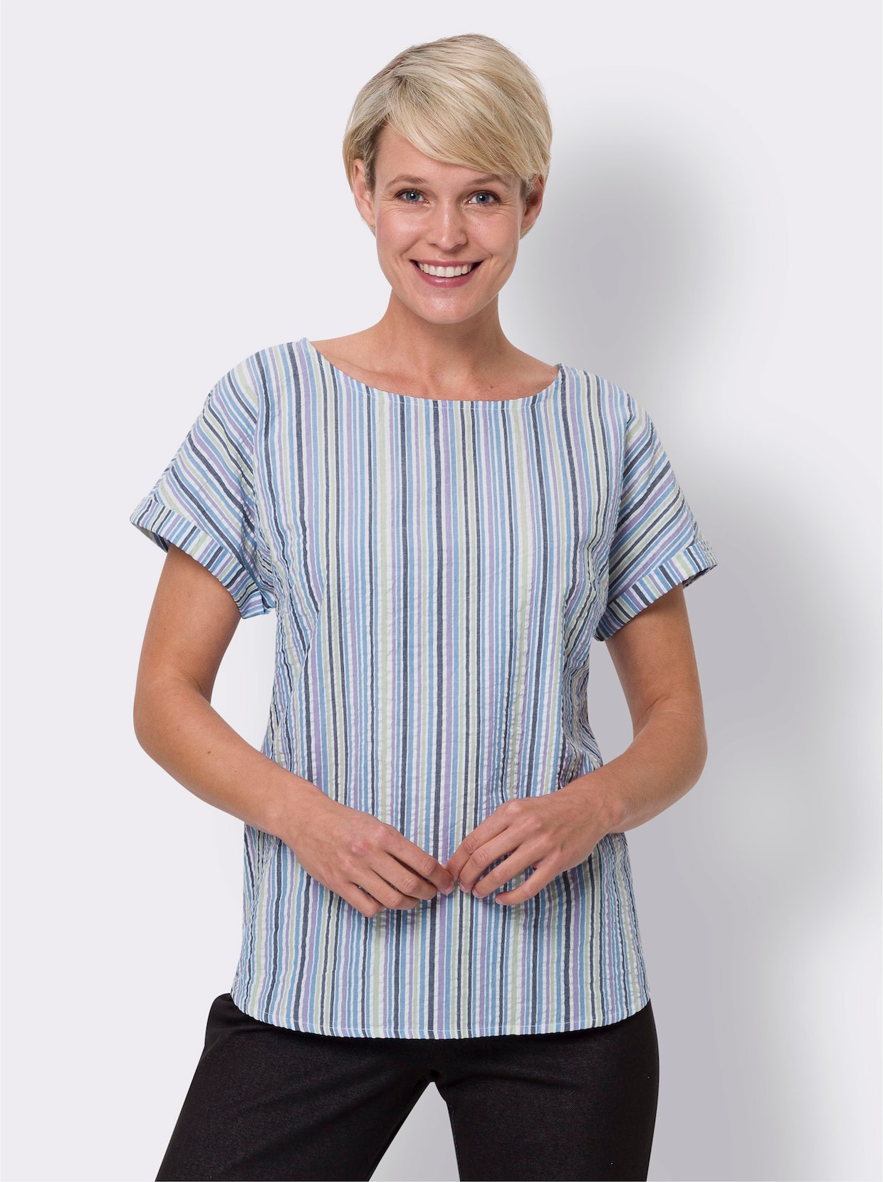 Comfortabele blouse - wit/lavendel gestreept