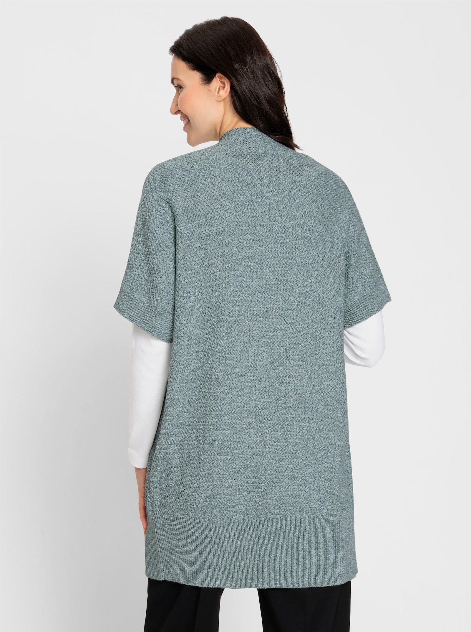 Longstrickjacke , verschlusslos - jade-meliert