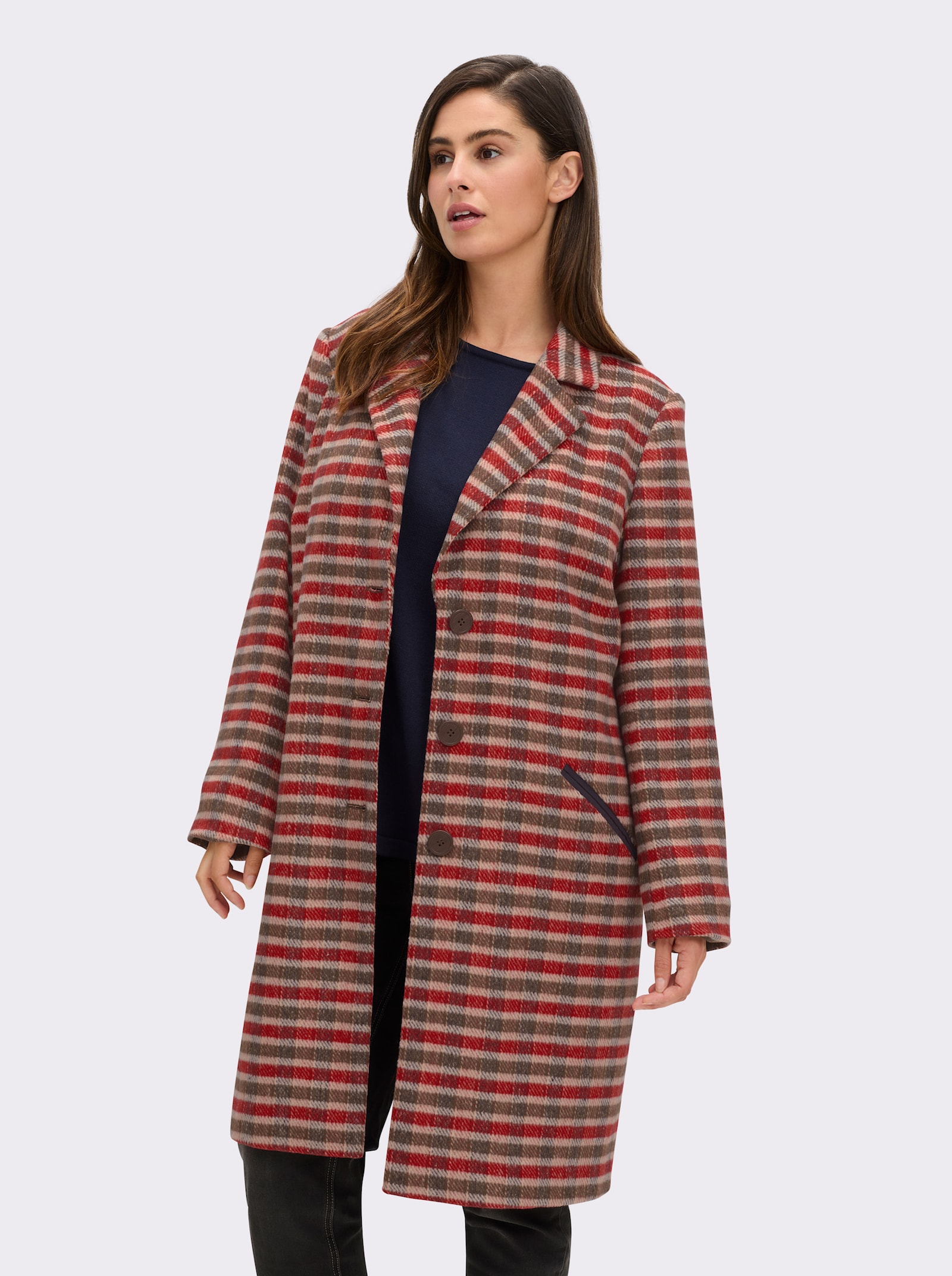 sheego Wintermantel mit Karomuster - sand-kirsche-gemustert