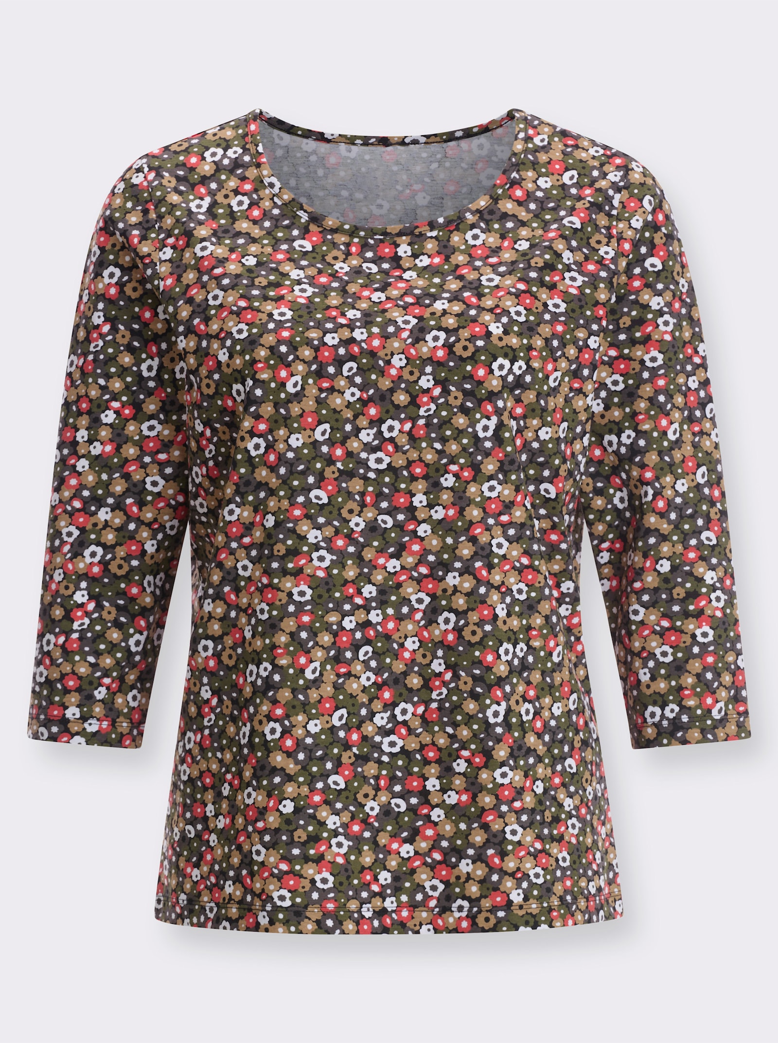 3/4-Arm-Shirt mit Blümchen-Muster - grapefruit-oliv-bedruckt