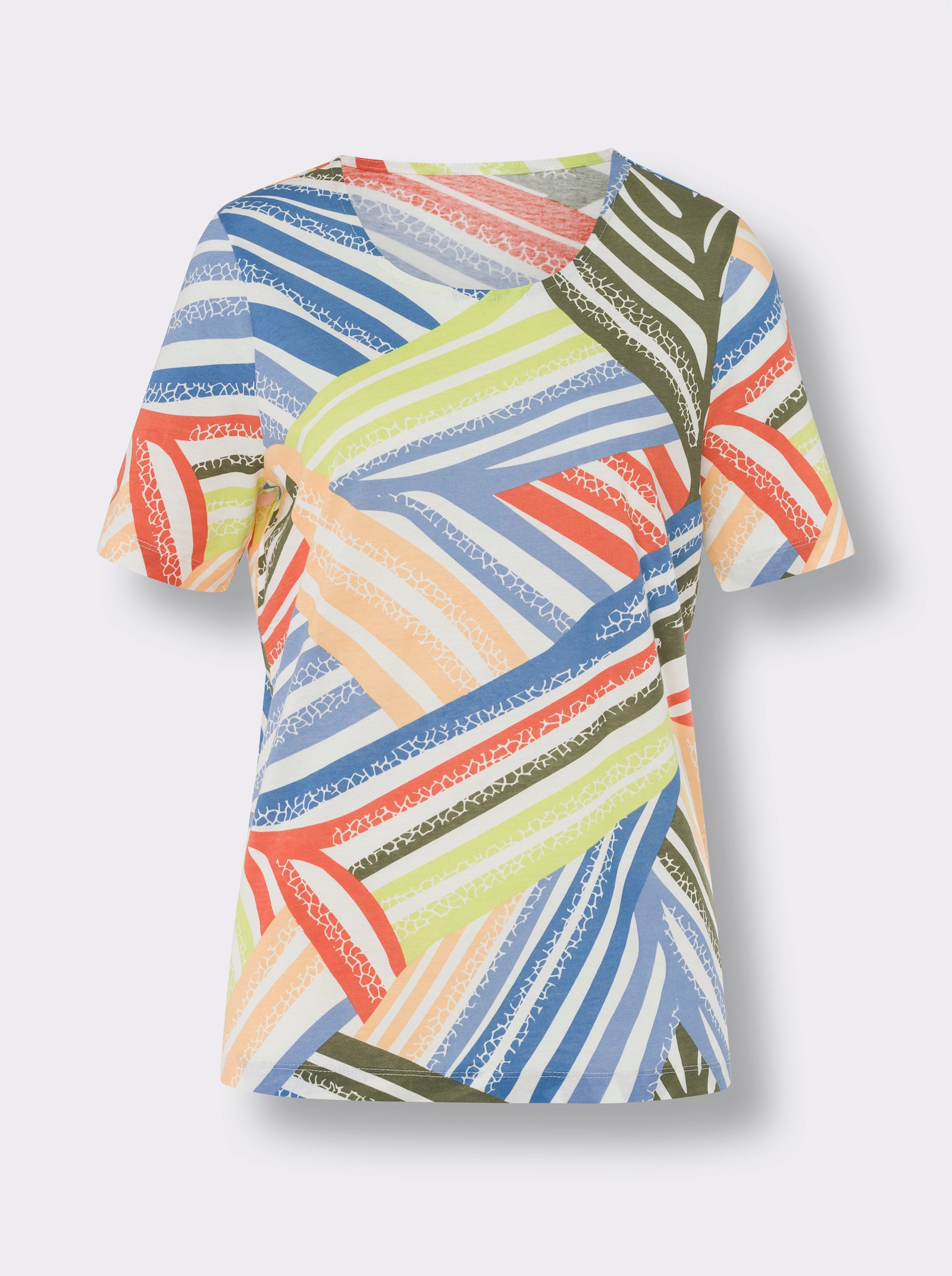 Shirt met ronde hals van puur katoen - ecru/kaki geprint