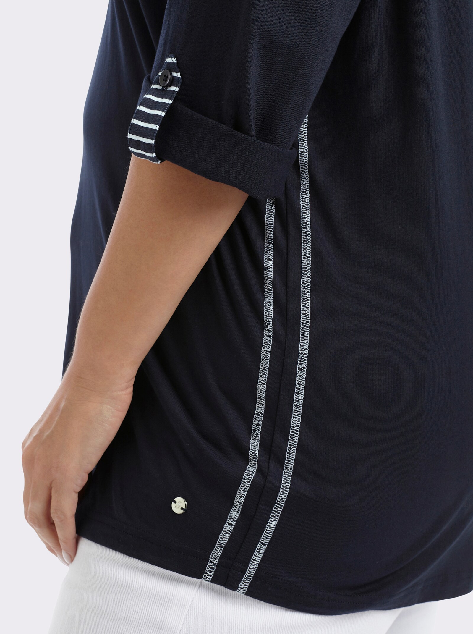 sheego Kapuzenshirt mit Streifen-Details - tiefblau