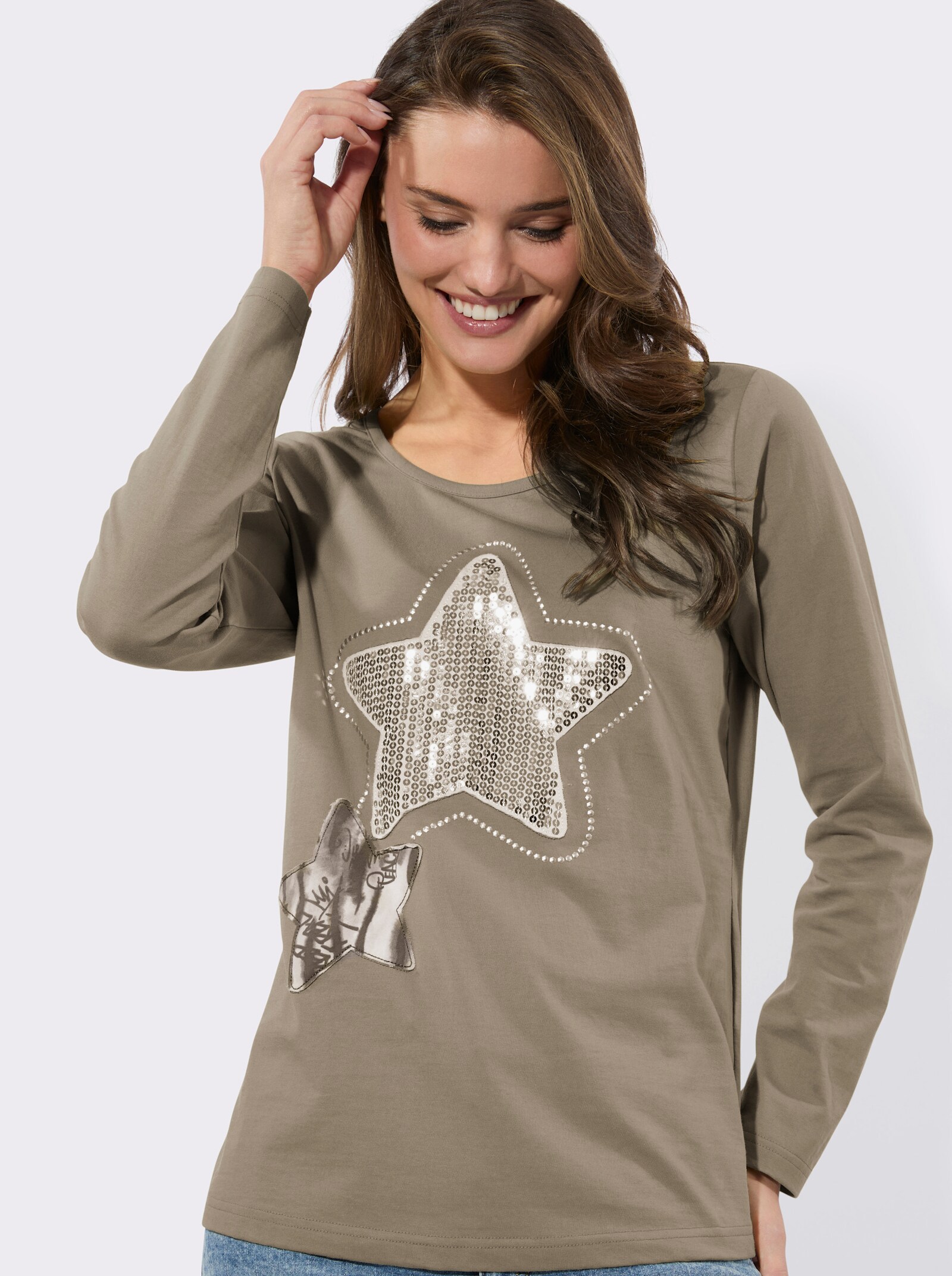 Rundhalsshirt mit Sternen-Motiv - schlamm