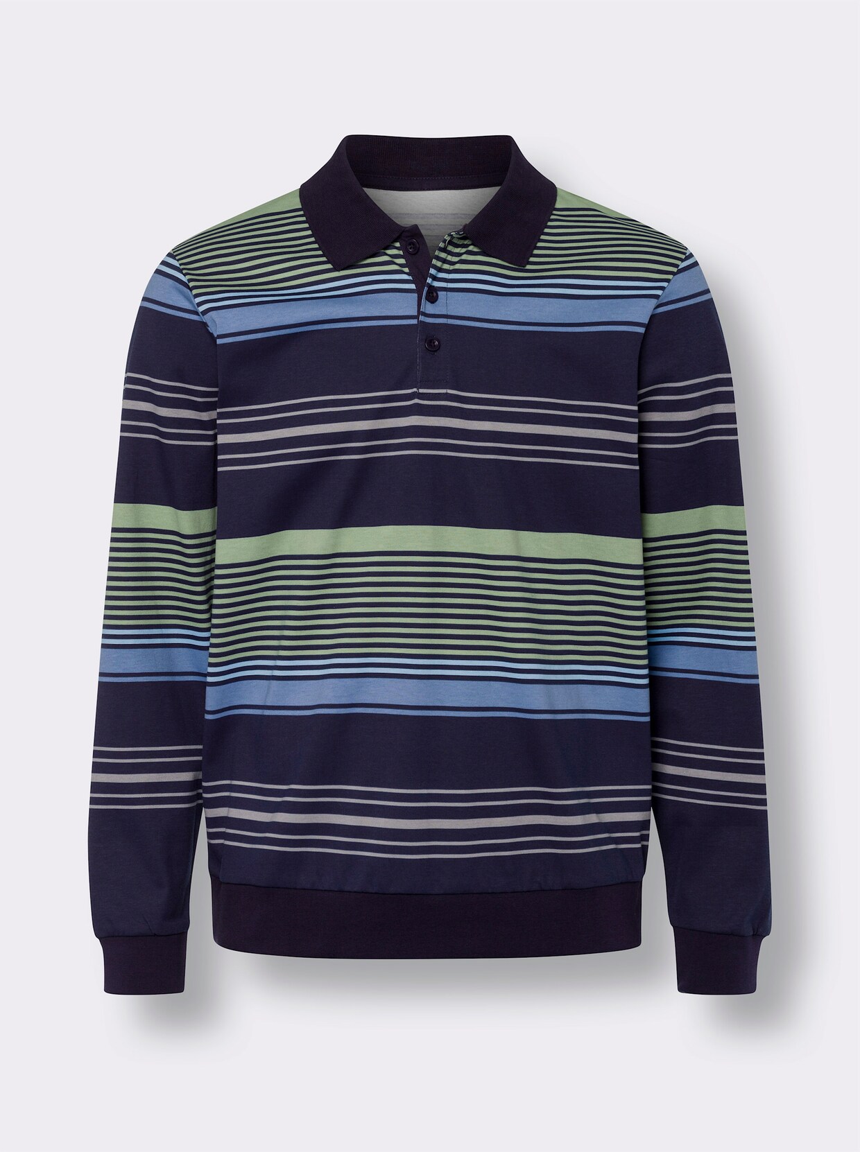 Poloshirt met lange mouwen - marine/eucalyptus gestreept