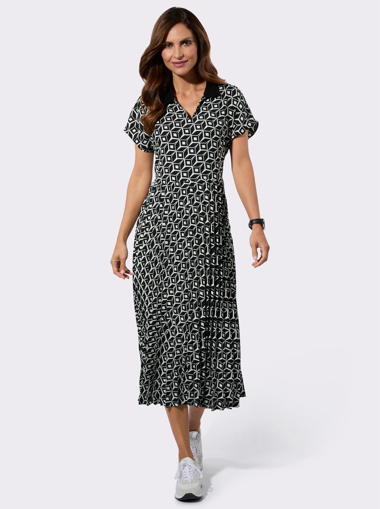 Druckkleid - schwarz-champagner-bedruckt