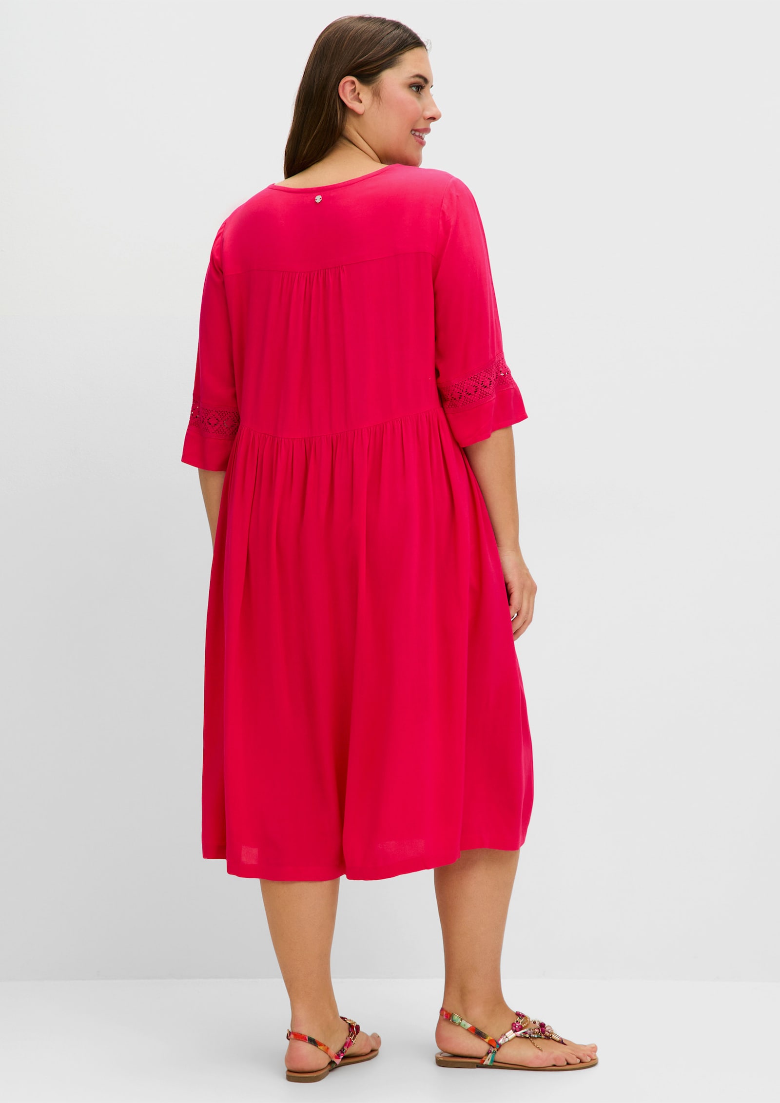 sheego A-Linien-Kleid mit Häkelspitze - pink