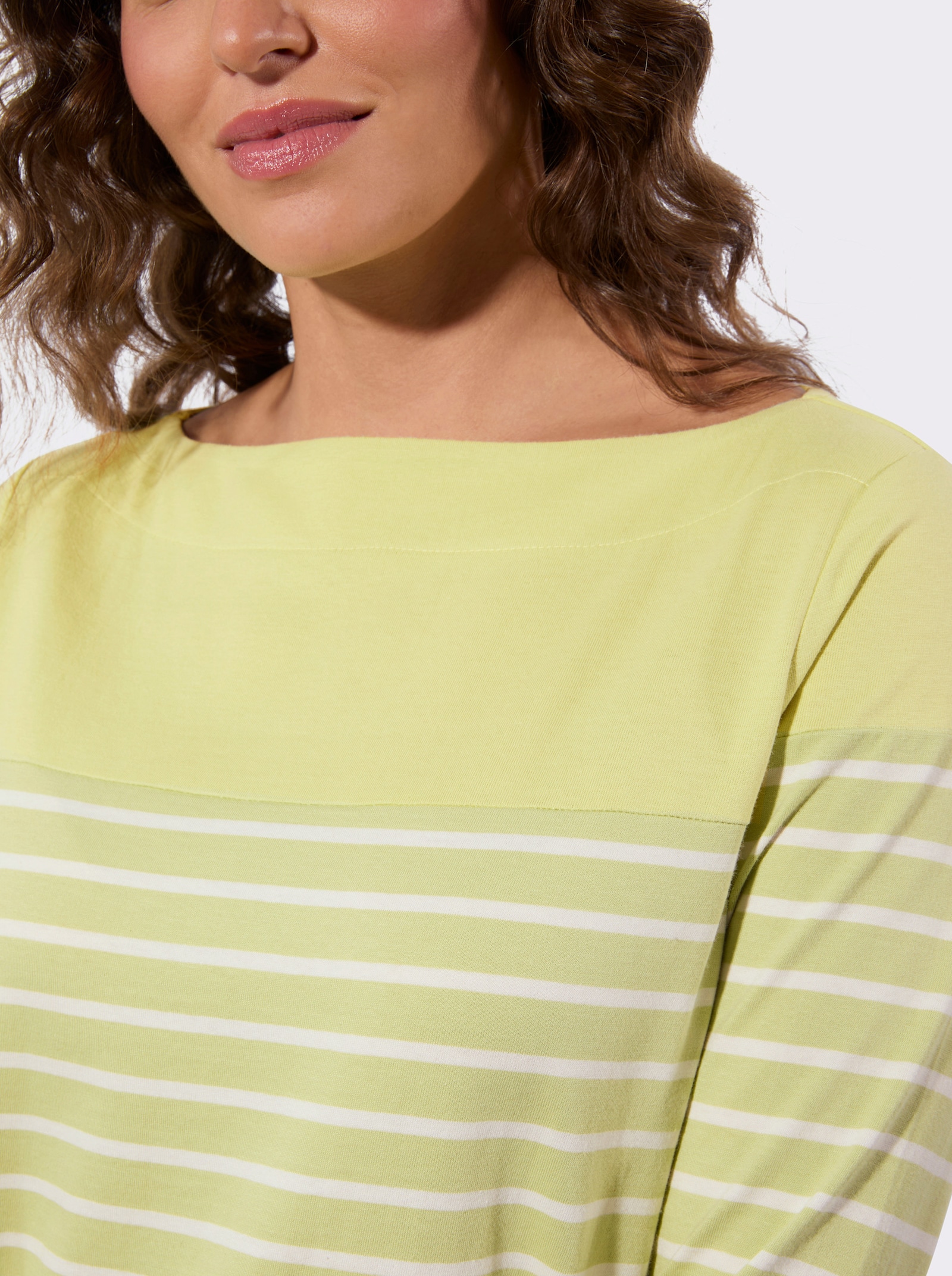 Ringelshirt mit 3/4 Ärmeln - lindgrün-ecru-geringelt