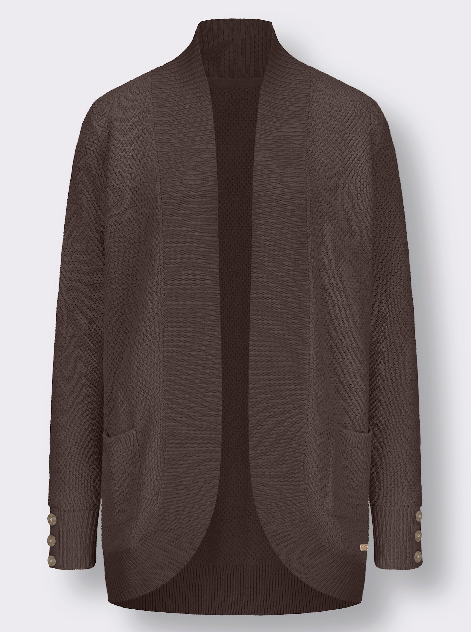 Longstrickjacke mit Struktur-Muster - dunkeltaupe