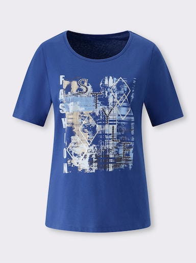 Kurzarmshirt mit Buchstaben-Druck - royalblau-hellblau