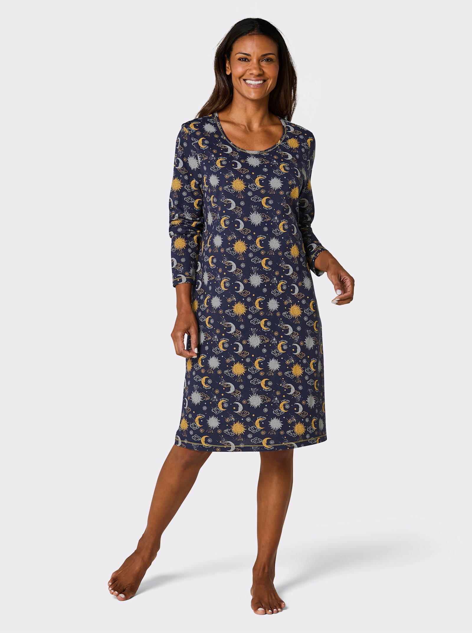 wäschepur Nachthemden - marine + marine-ocker-bedruckt