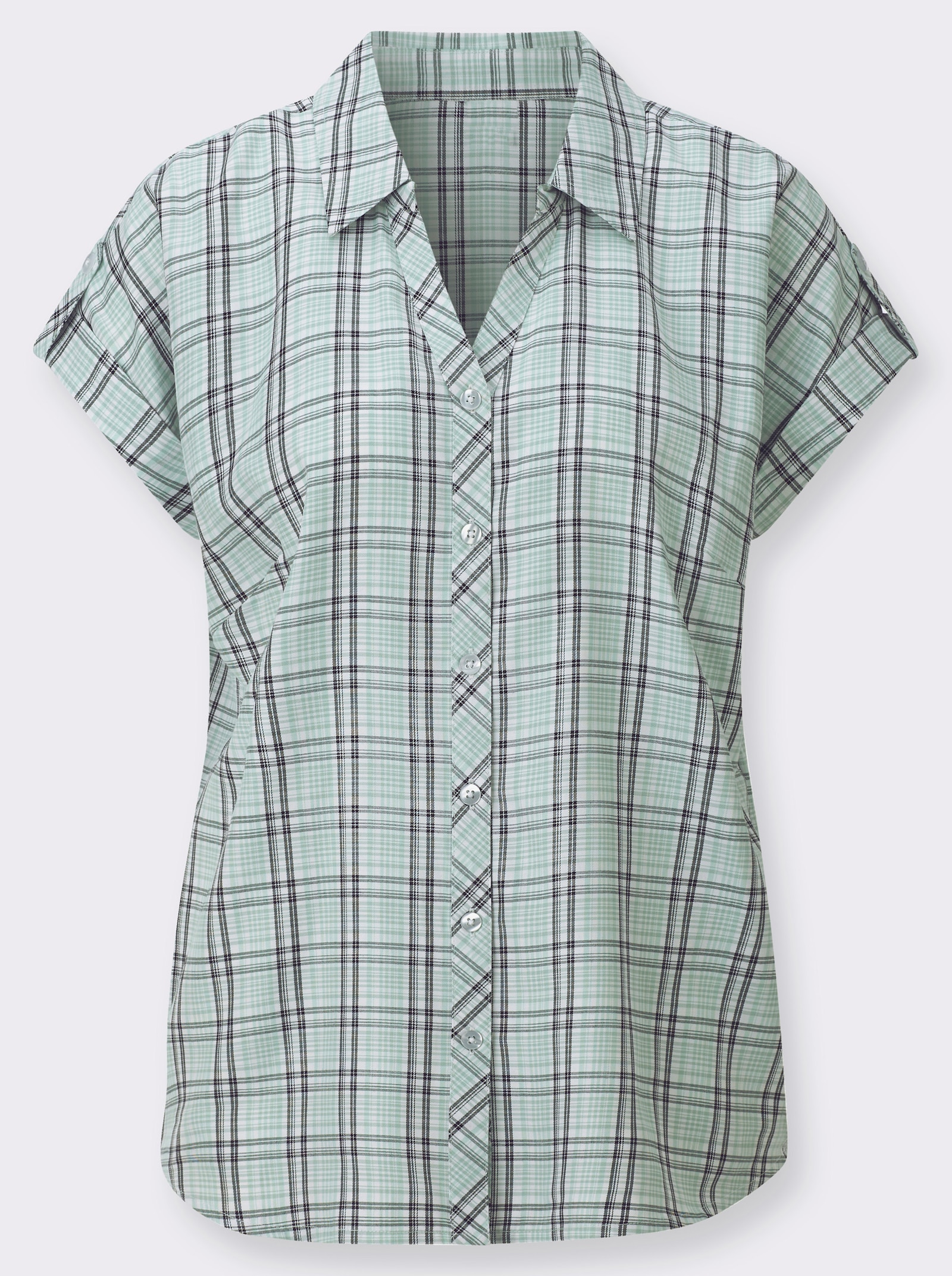 Karobluse mit Hemdkragen - kalkmint-weiß-kariert
