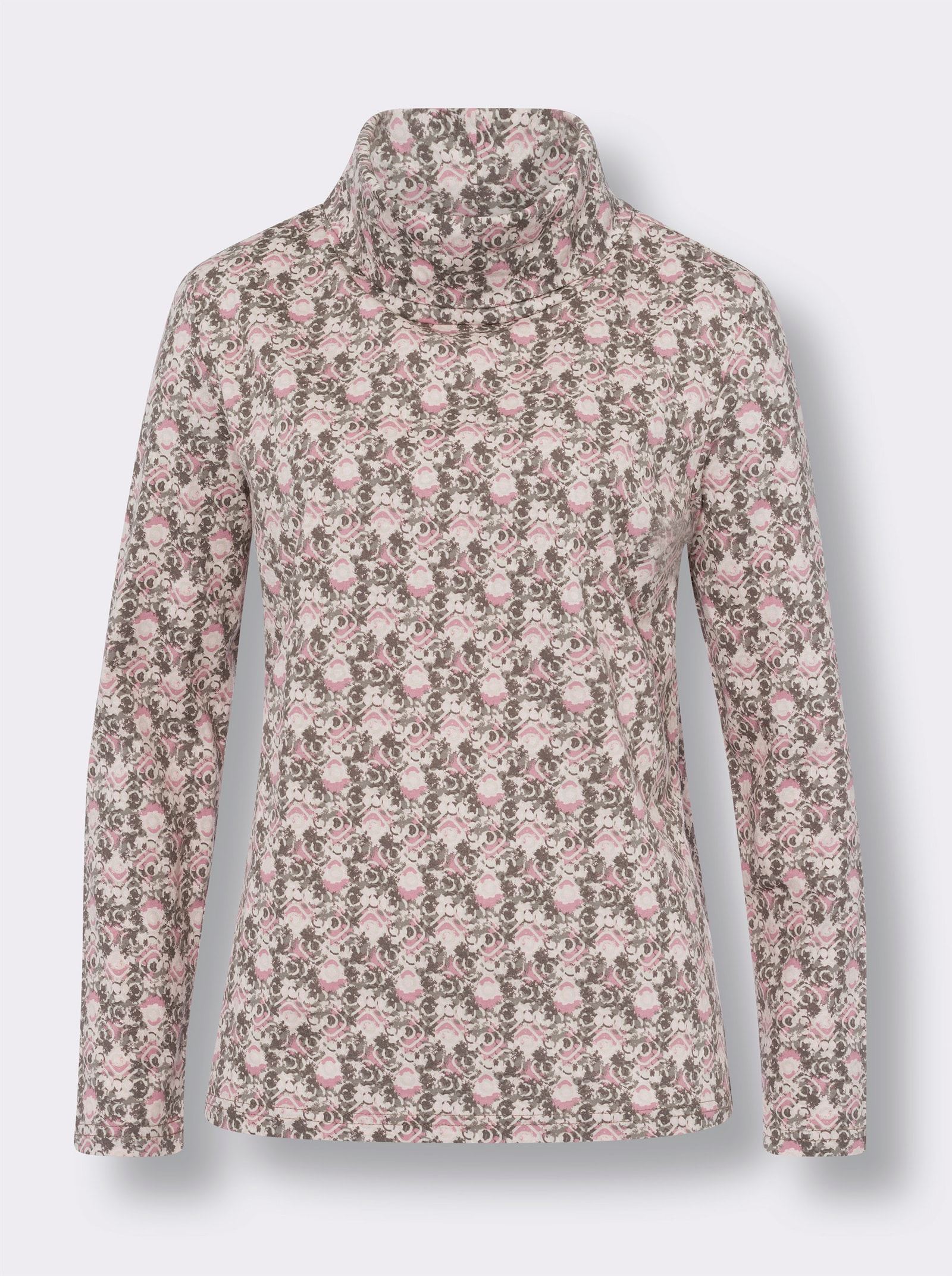 Rollkragenshirt mit Vintage-Druck - altrosa-bedruckt