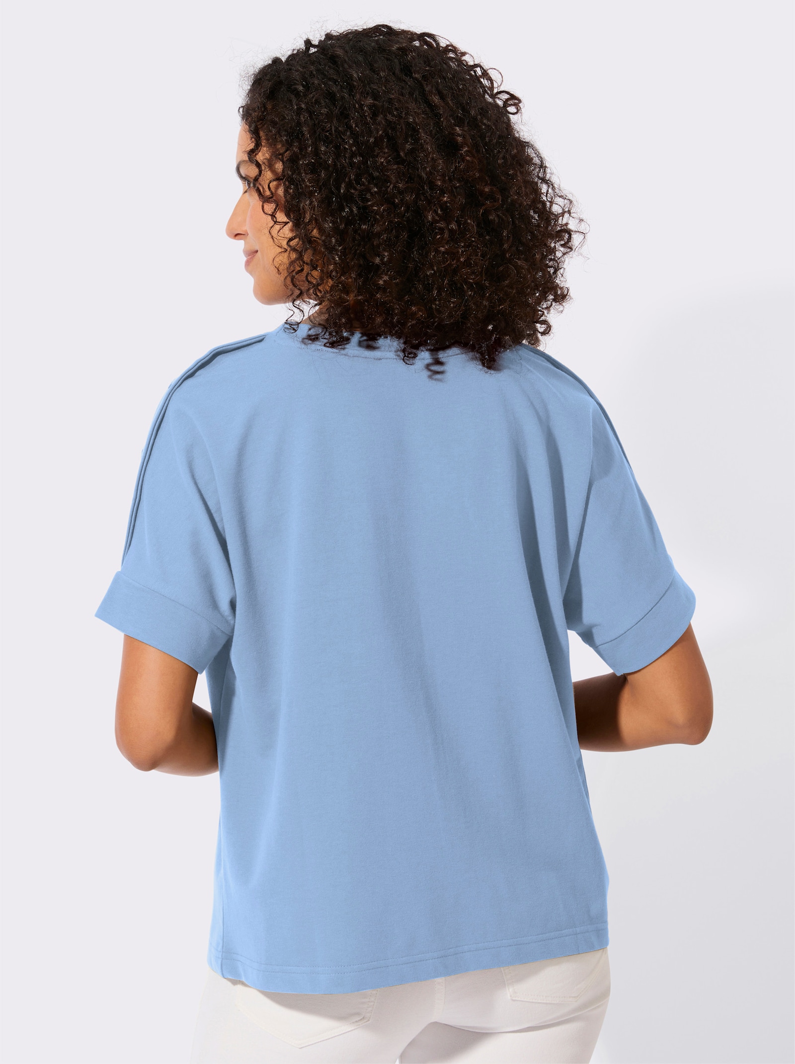 Sweatshirt mit Zierknöpfen an der Schulterpartie - eisblau