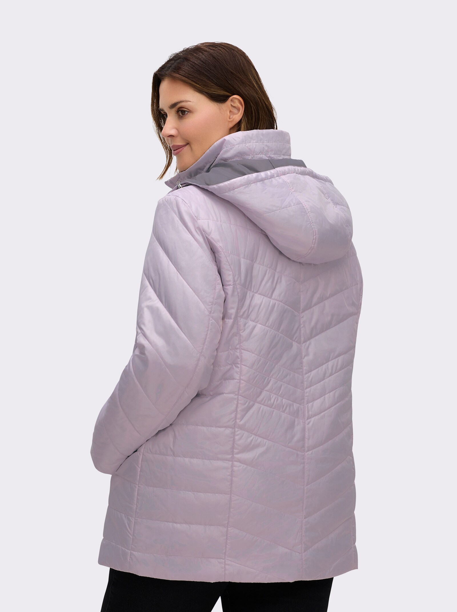 Steppjacke mit Kontrastfutter - rosé-grau