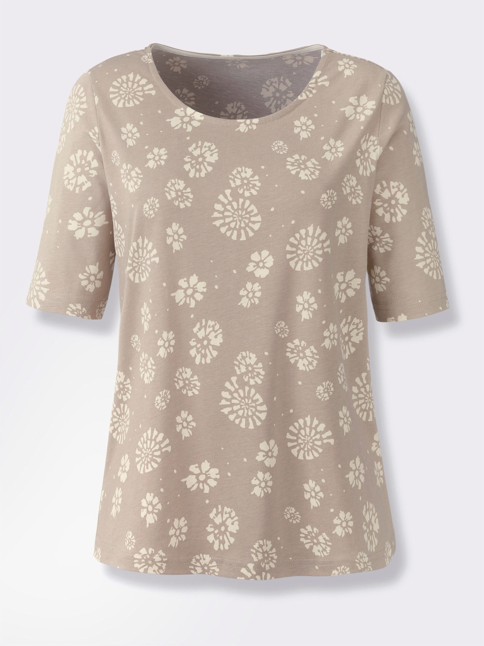 Print-Shirt mit längerem Kurzarm - beige-champagner-bedruckt