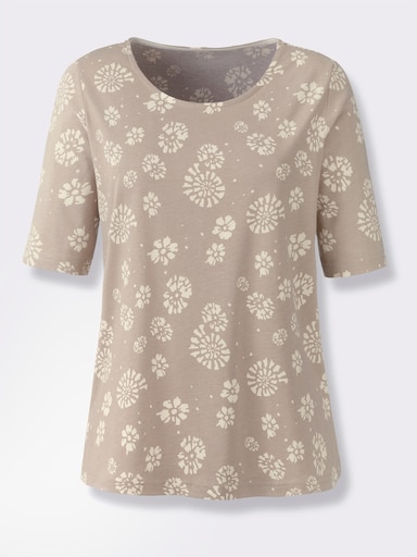 Print-Shirt mit längerem Kurzarm - beige-champagner-bedruckt