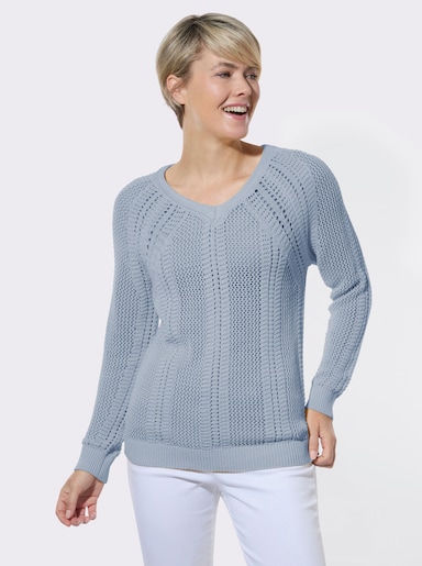 Ajourpullover mit Raglanärmel - hellblau