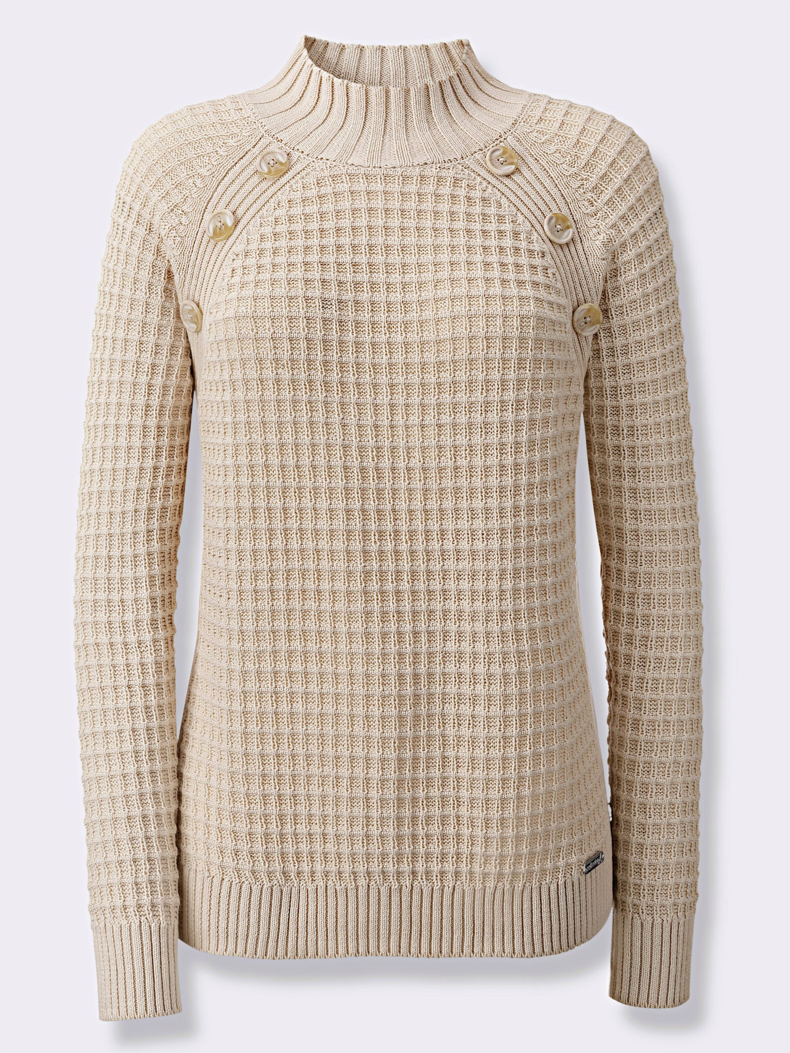 Stehkragenpullover mit Zierknöpfen - elfenbein
