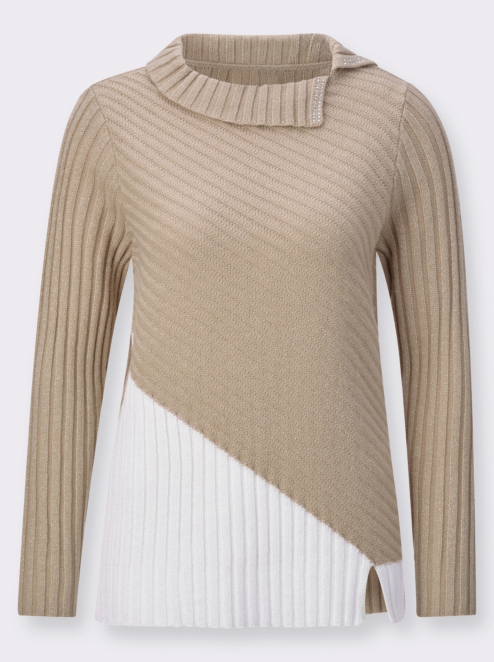 Jacquard-Pullover mit Schurwoll-Anteil - beige-ecru-gemustert