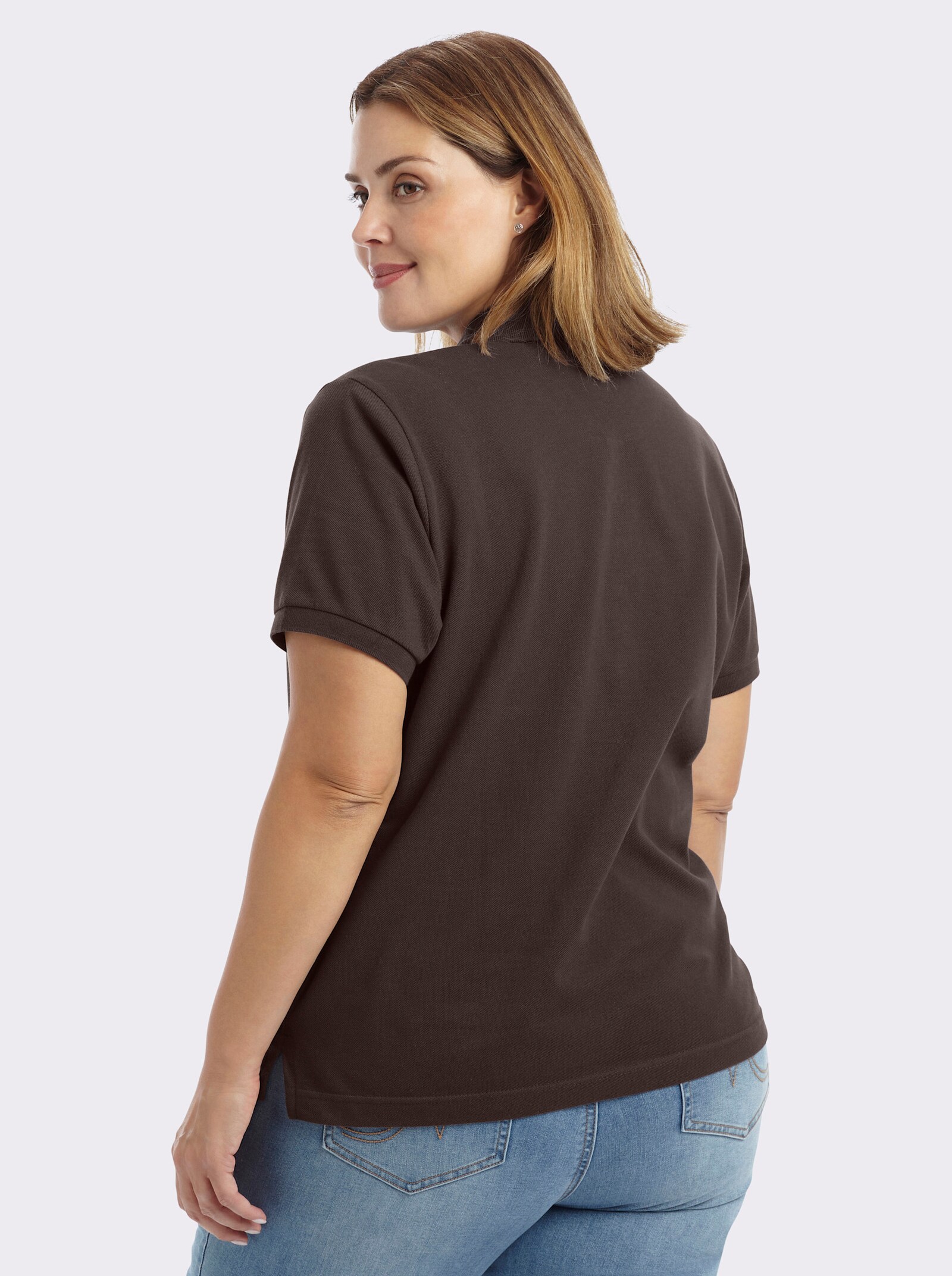 Poloshirt mit Seitenschlitzen - braun