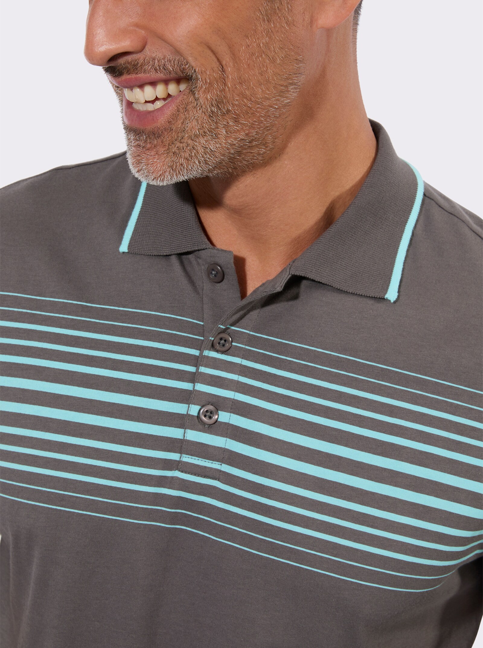 Poloshirt mit schmalen Kontraststreifen - anthrazit