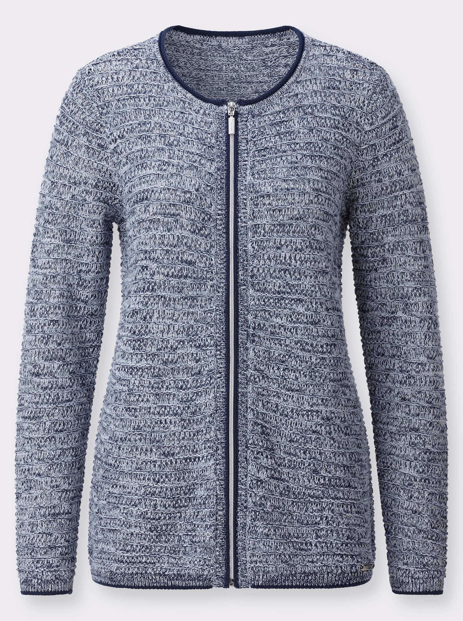 Strickjacke im Ajourmuster - jeansblau-meliert