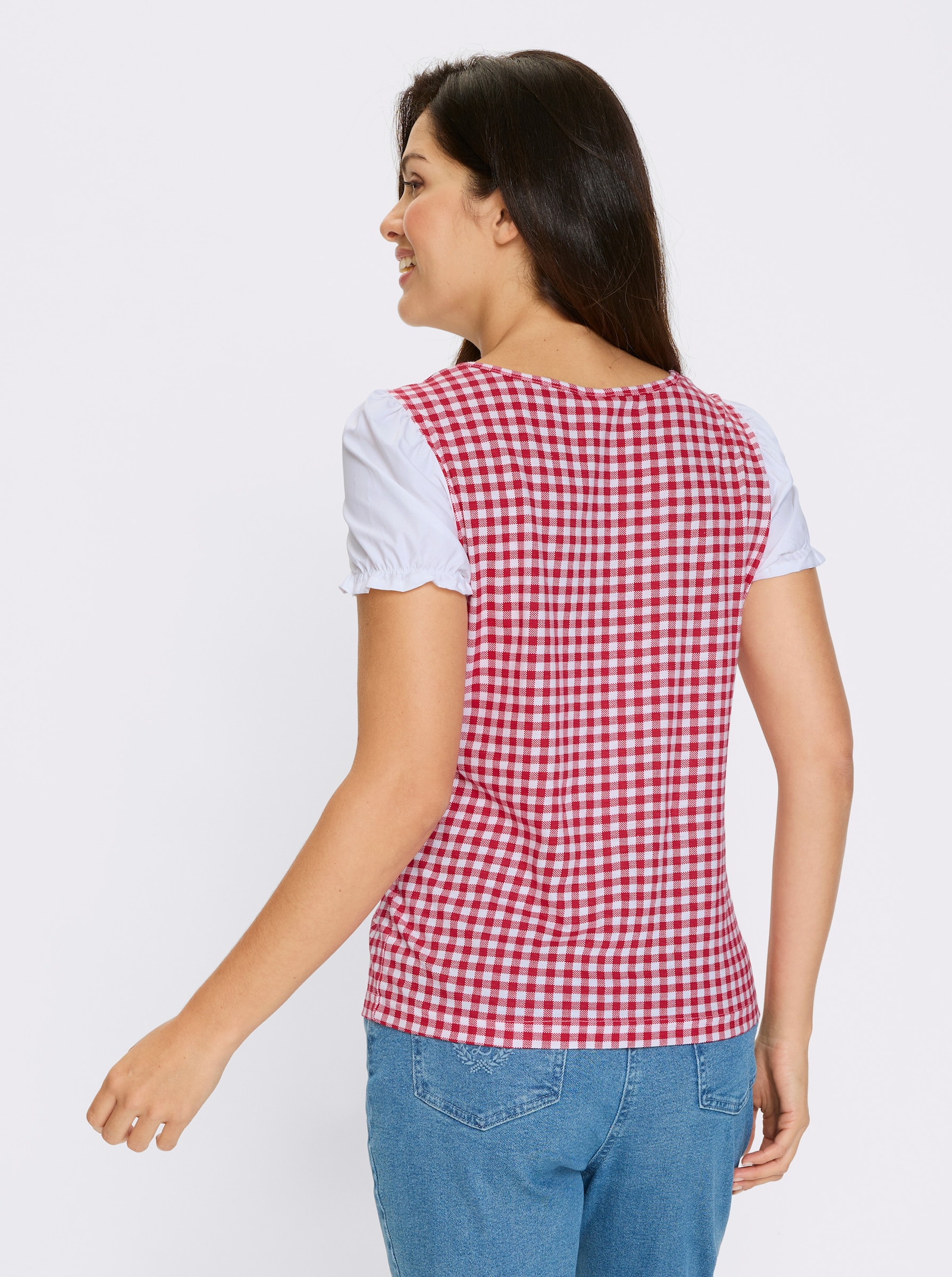 Tradičné tričko, hranatý výstrih - Červená – biela