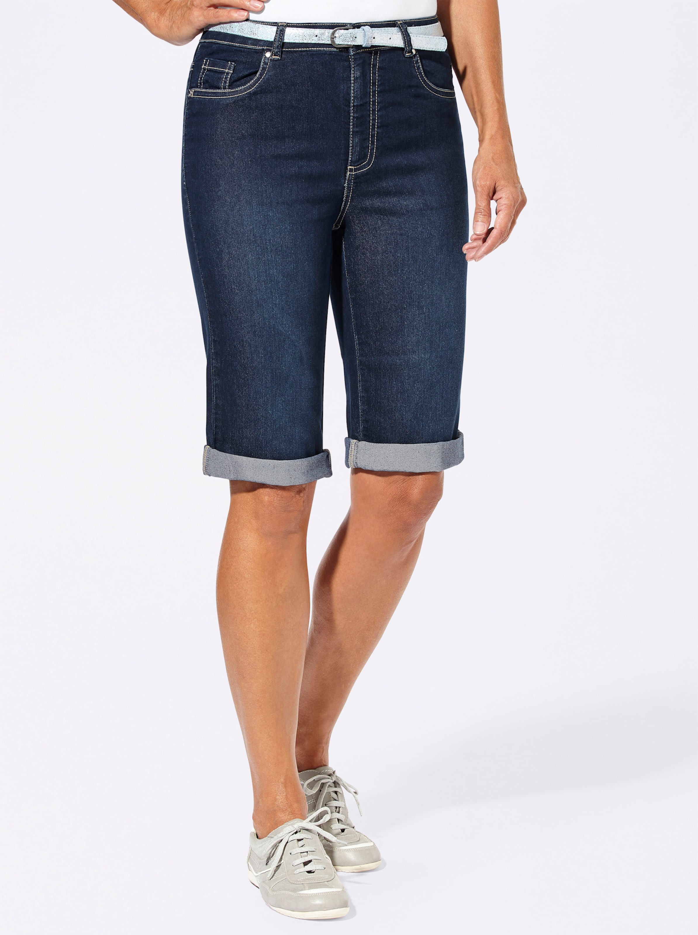 Witt Damen Jeansbermudas mit Gratis-Gürtel, blue-stone-washed