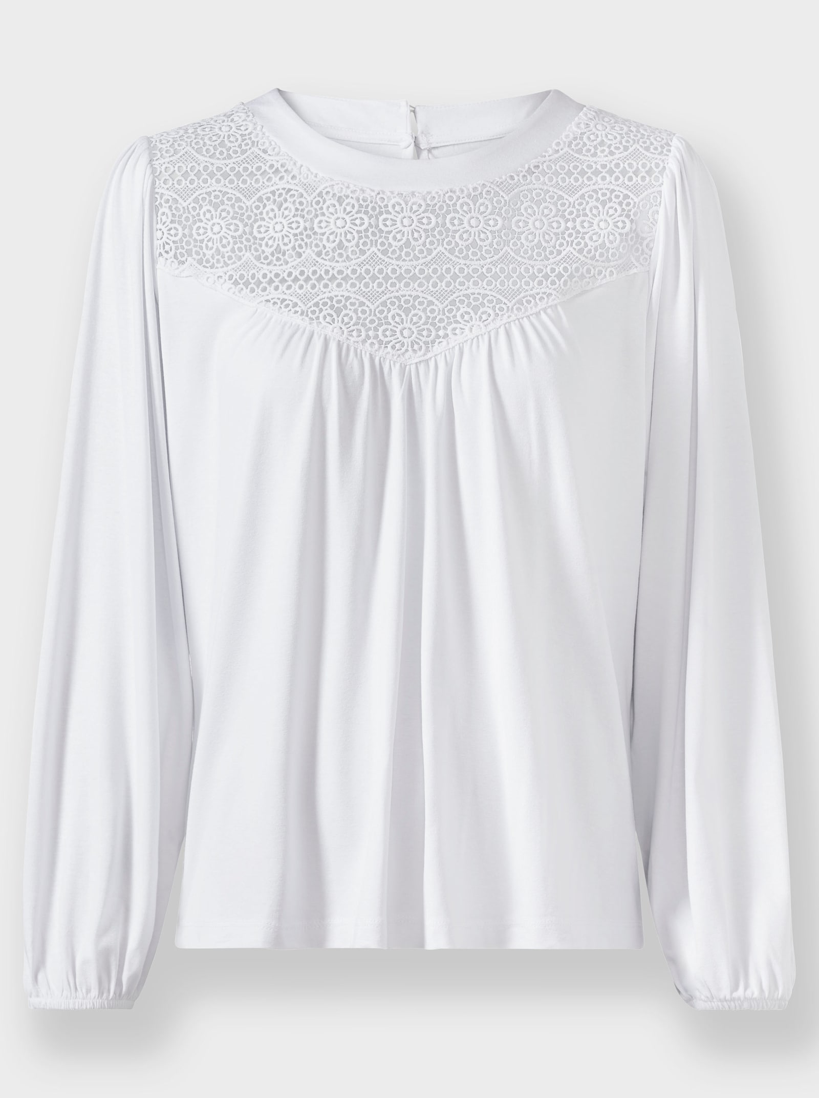 Rundhalsshirt mit Spitze im Vorderteil - weiß