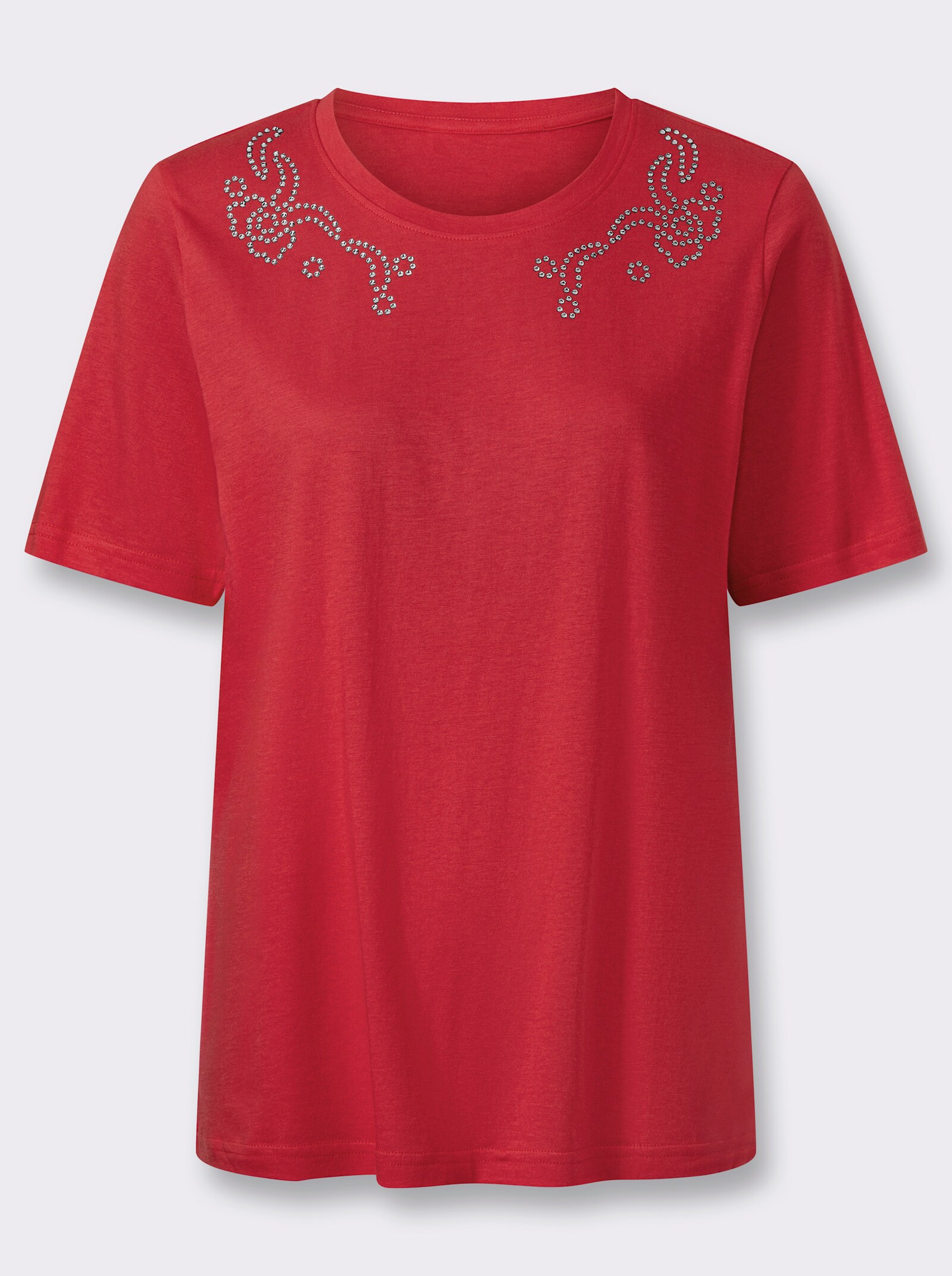 Kurzarmshirt mit Glitzersteinchen - erdbeere