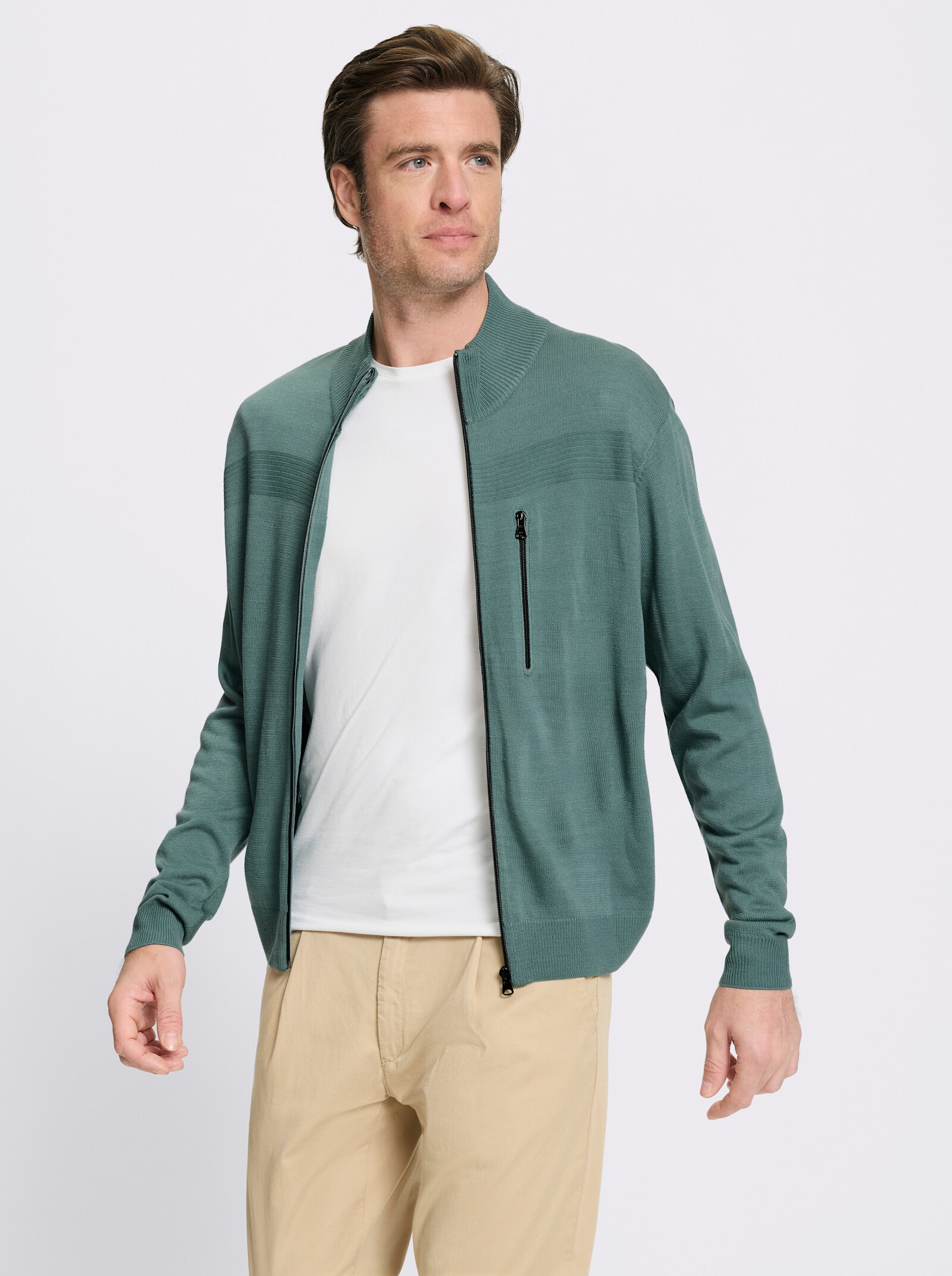 Catamaran Strickjacke mit Reißverschluss-Brusttasche - jade