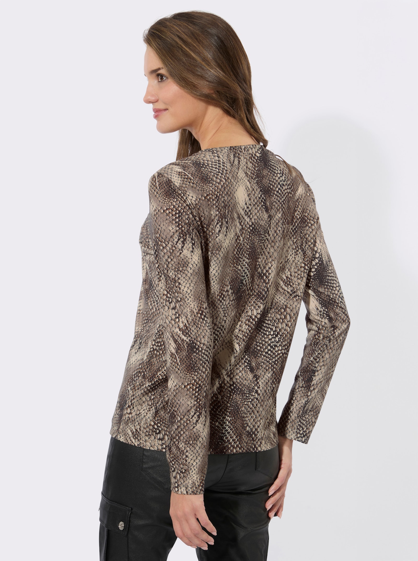 Langarmshirt mit schimmerndem Schriftzug - dunkeltaupe-braun-bedruckt