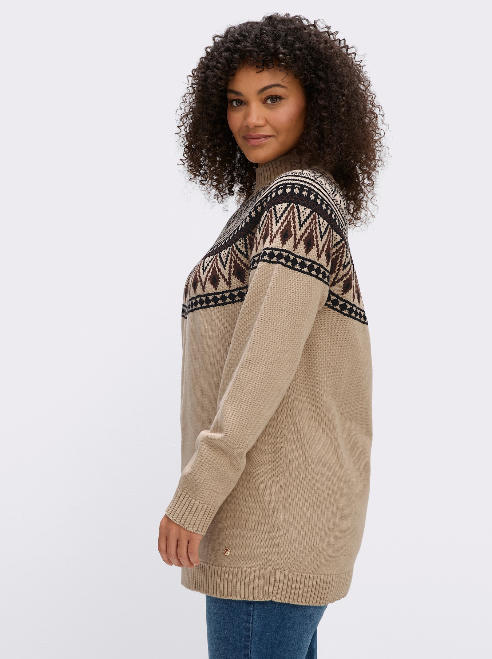 sheego Jacquardpullover im Norweger-Stil - beige-schoko-gemustert