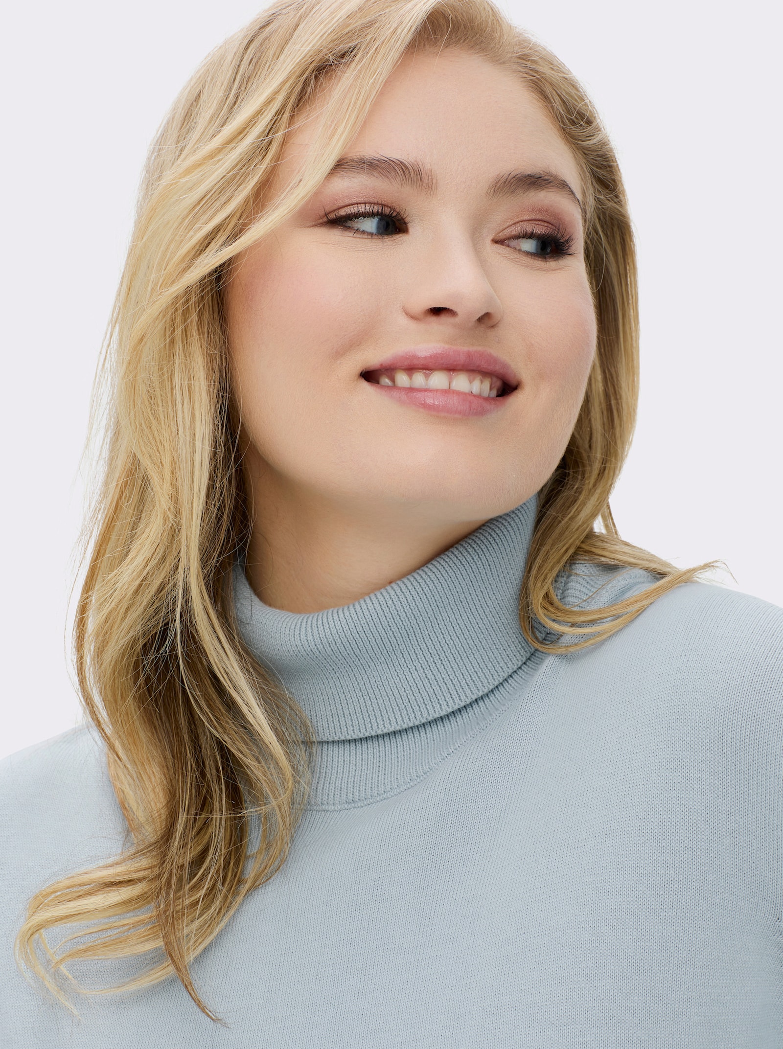 Rollkragenpullover aus reiner Baumwolle - bleu