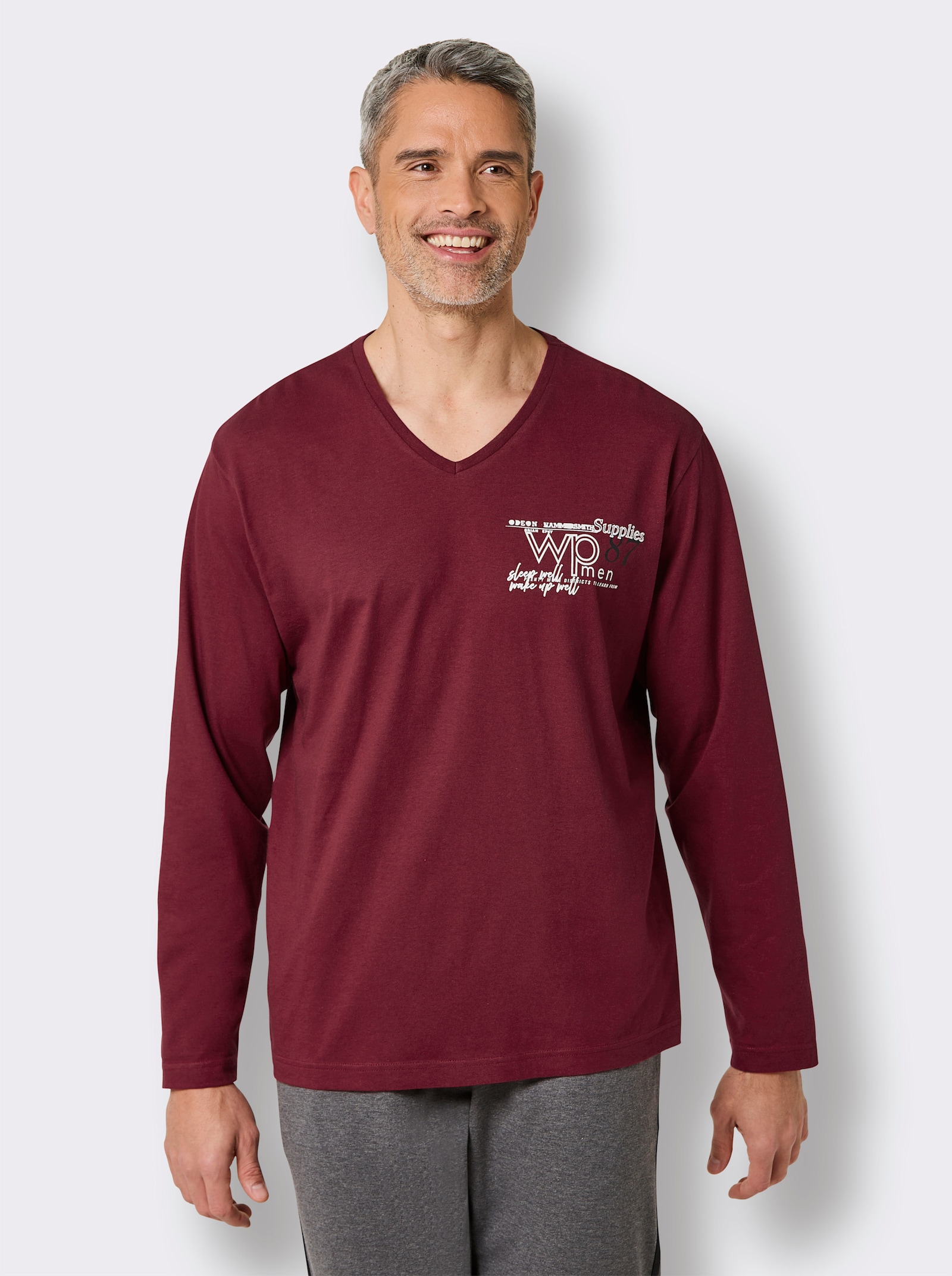 wäschepur men Schlafanzug-Shirt - dunkelrot