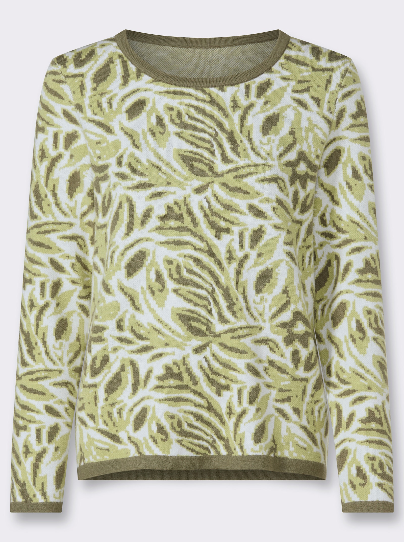  Jacquard-Pullover mit floralem Muster - khaki-ecru-gemustert