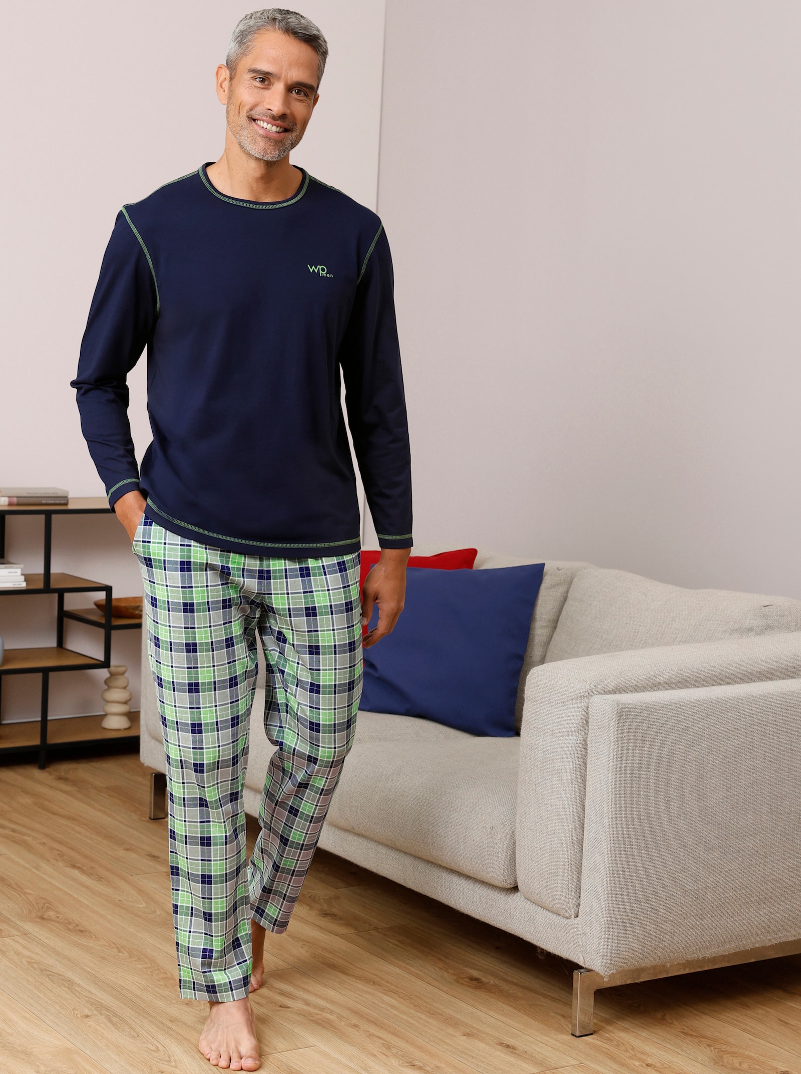 wäschepur men Schlafanzüge - marine-apfel-bedruckt + marine-kirsche-bedruckt