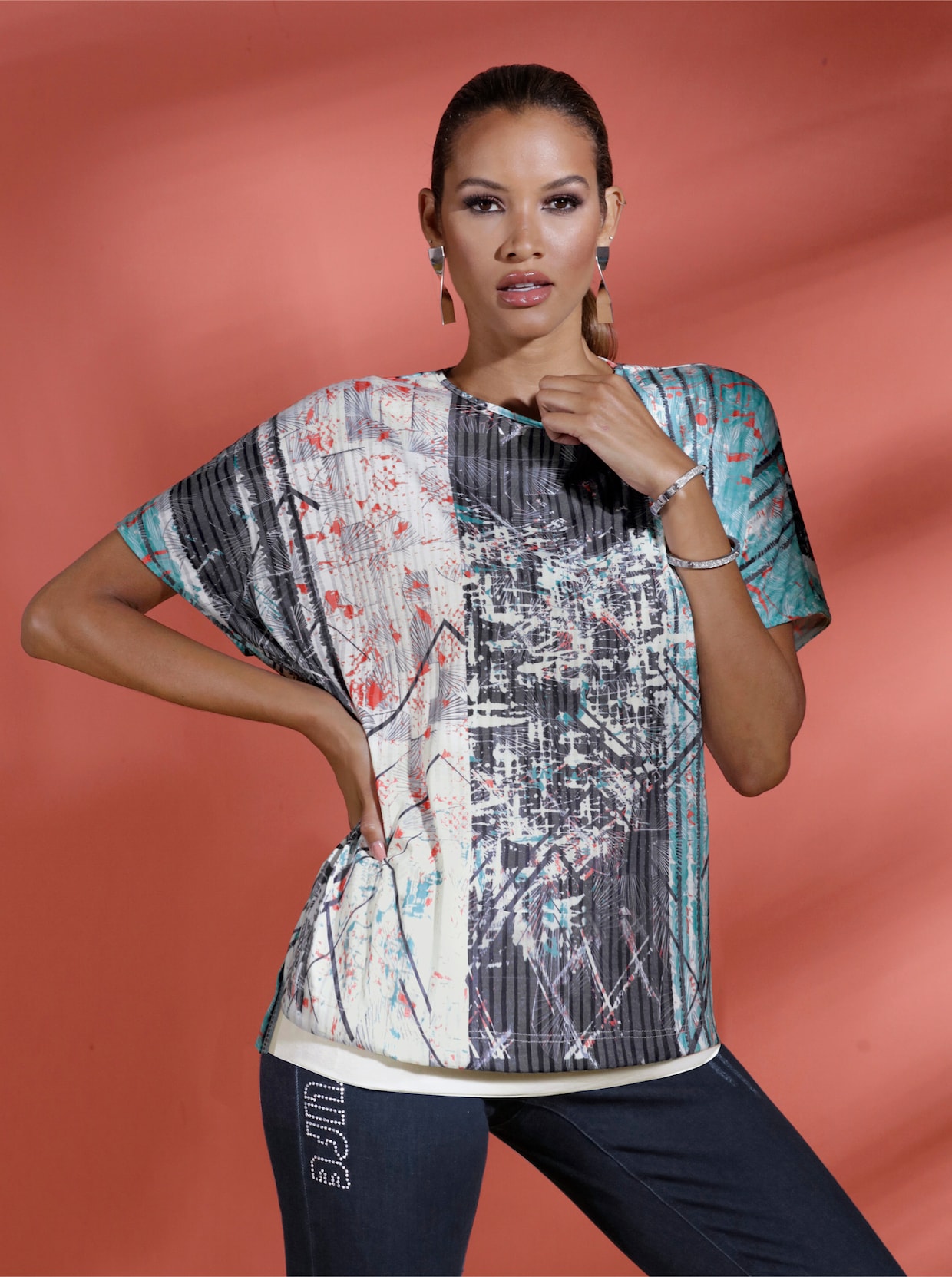 Longshirt - ecru-bedruckt