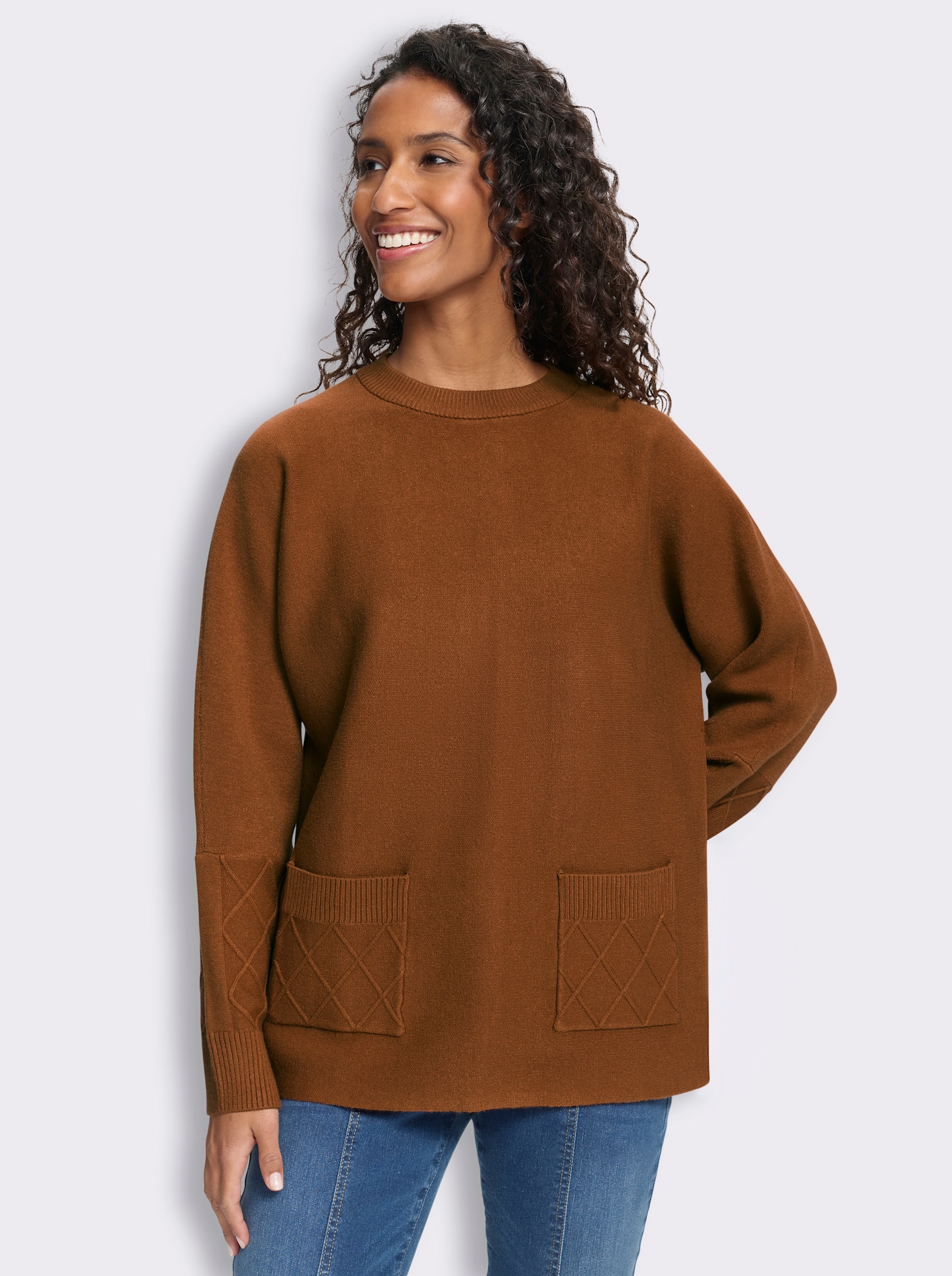 heine Feinstrickpullover mit Taschen - cognac