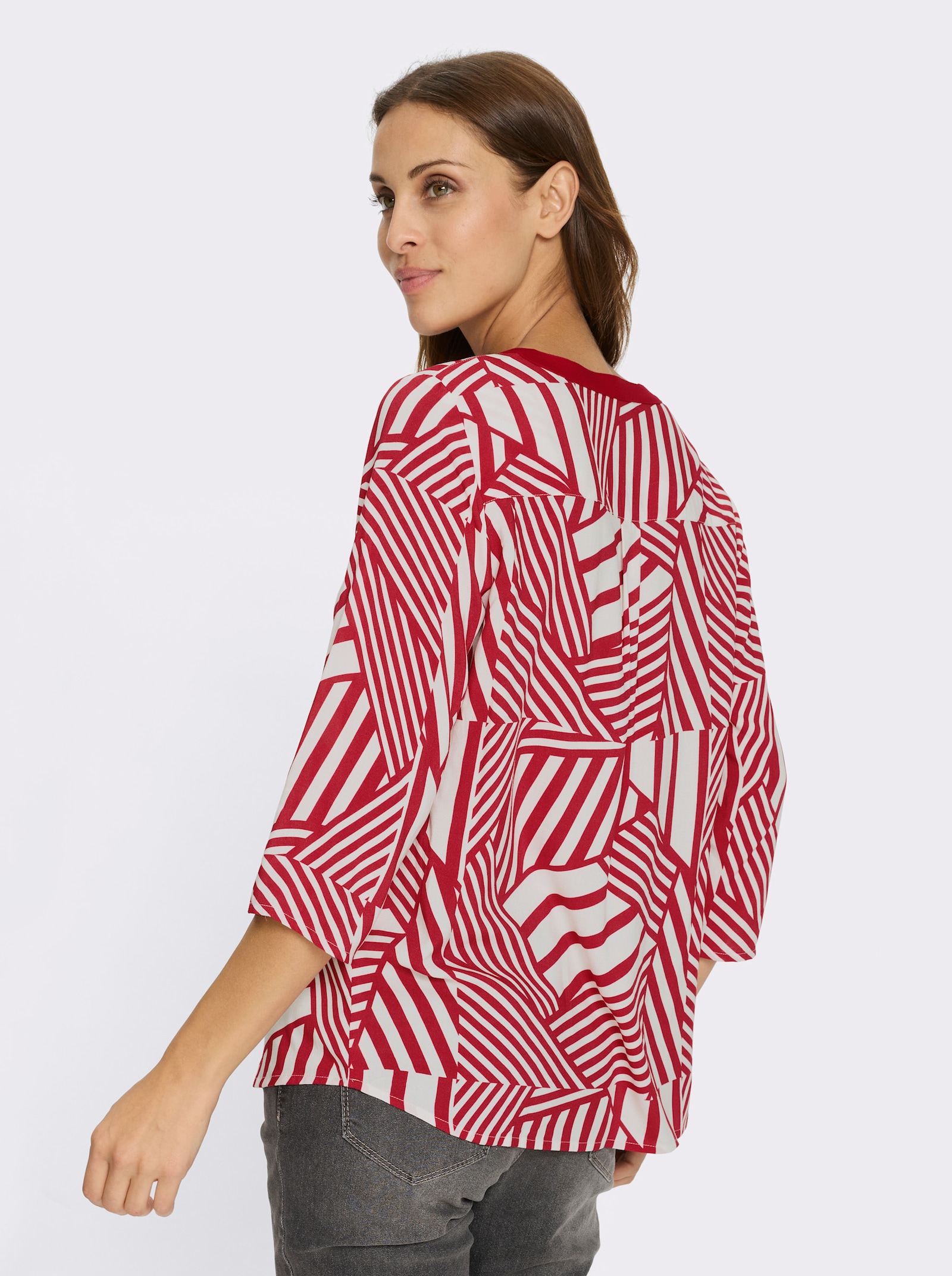 Comfortblouse met plooi achter - rood/wit geprint