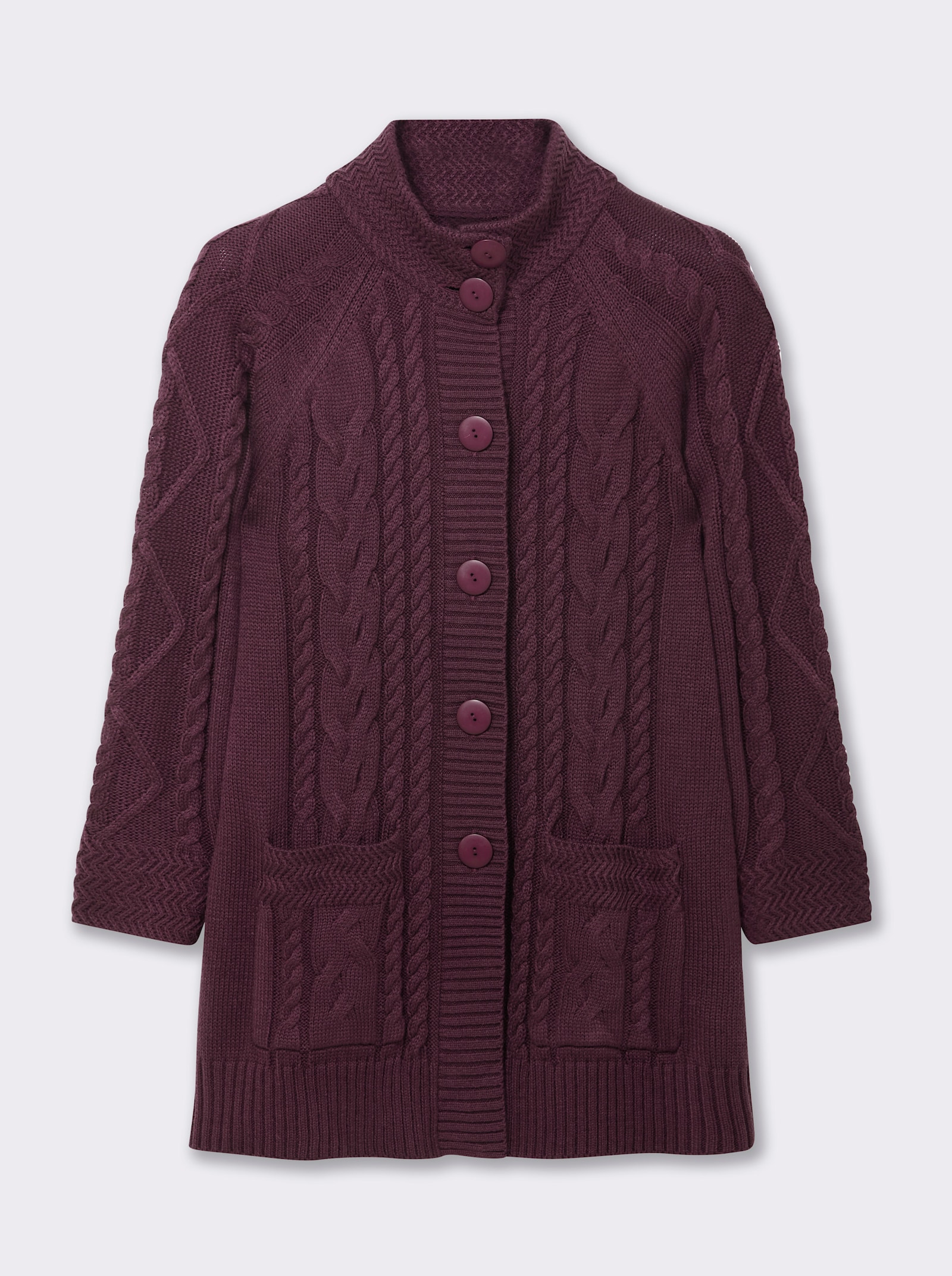 Longstrickjacke mit Einstrickmuster - burgund
