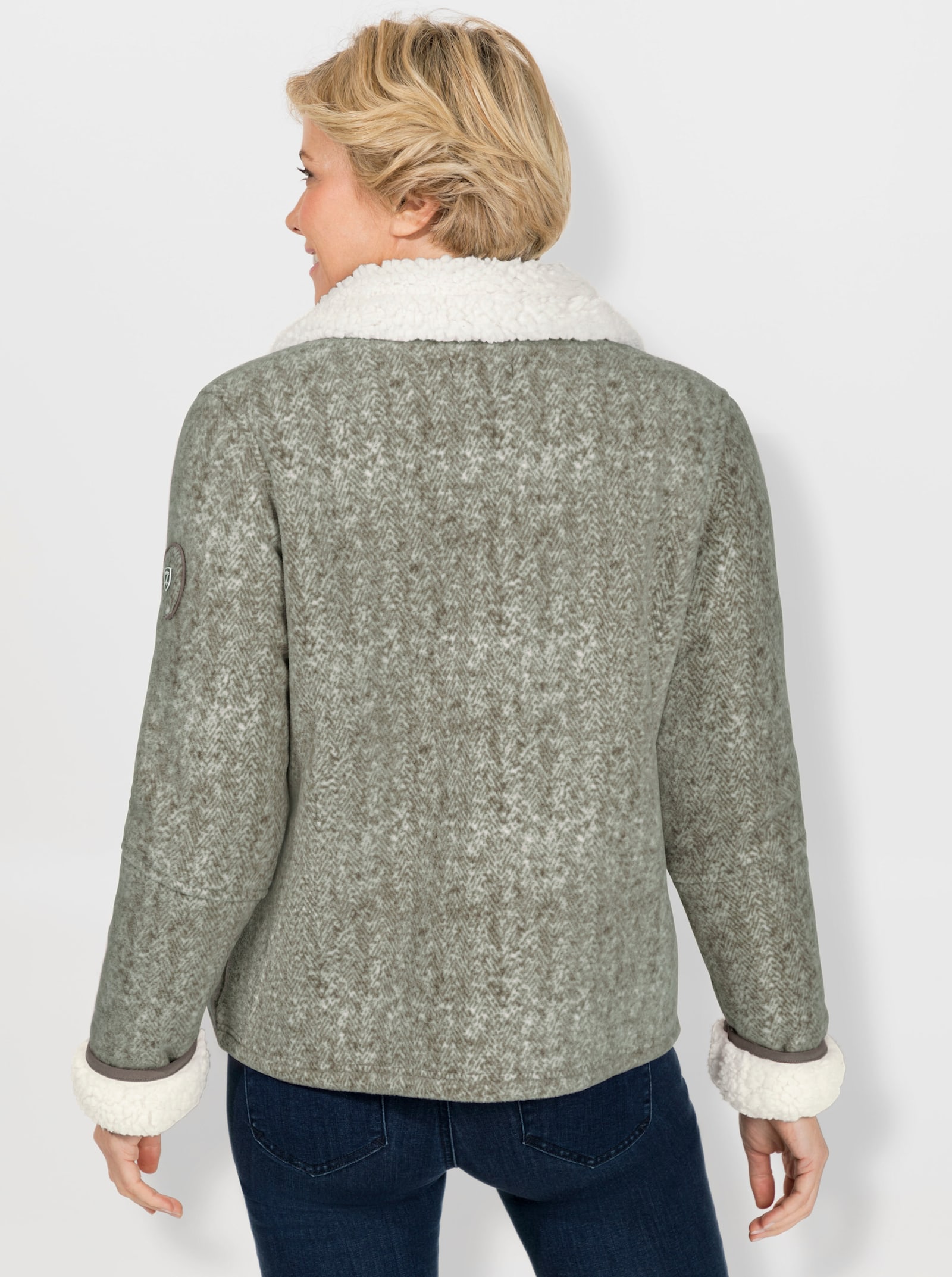 Fleecejack met teddyvoering - kaki gemêleerd