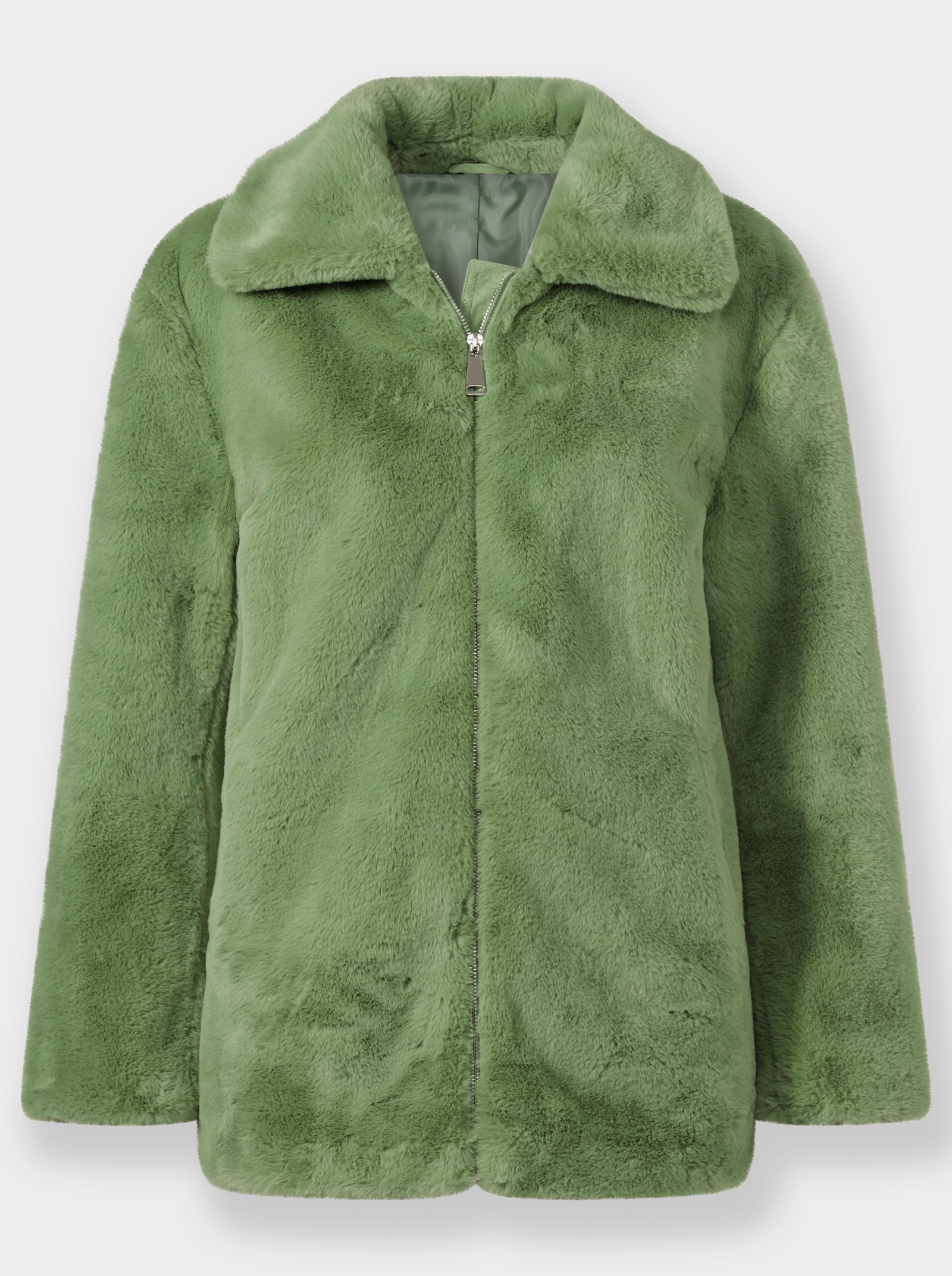 Kabátek z imitace kožešiny s ležatým límcem - eukalypt