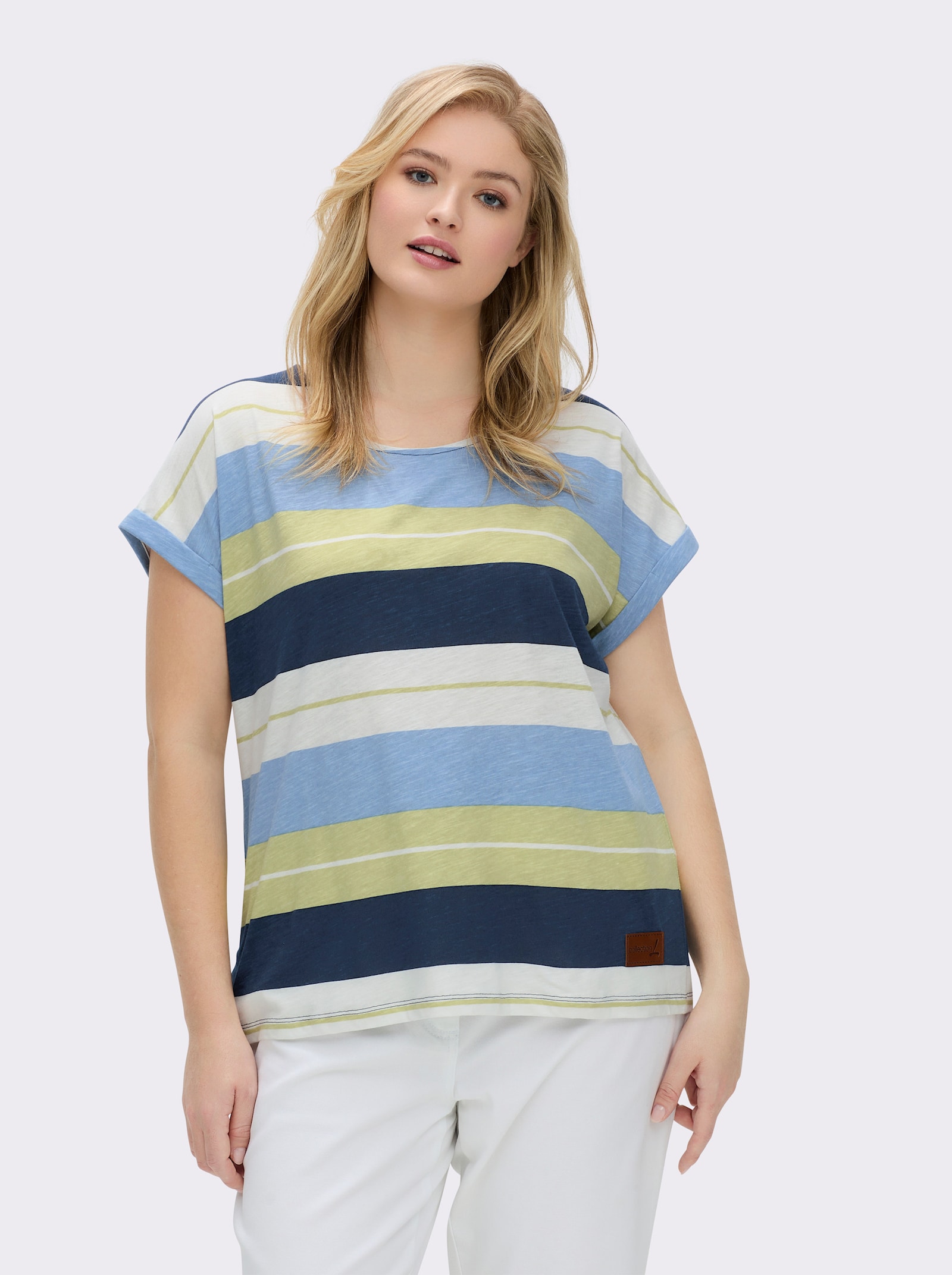 Ringelshirt mit Blockstreifen - lindgrün-bleu-geringelt