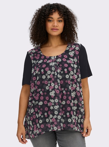 sheego Tunika im Lagenlook, mit Chiffon-Body - schwarz-altrosa-bedruckt